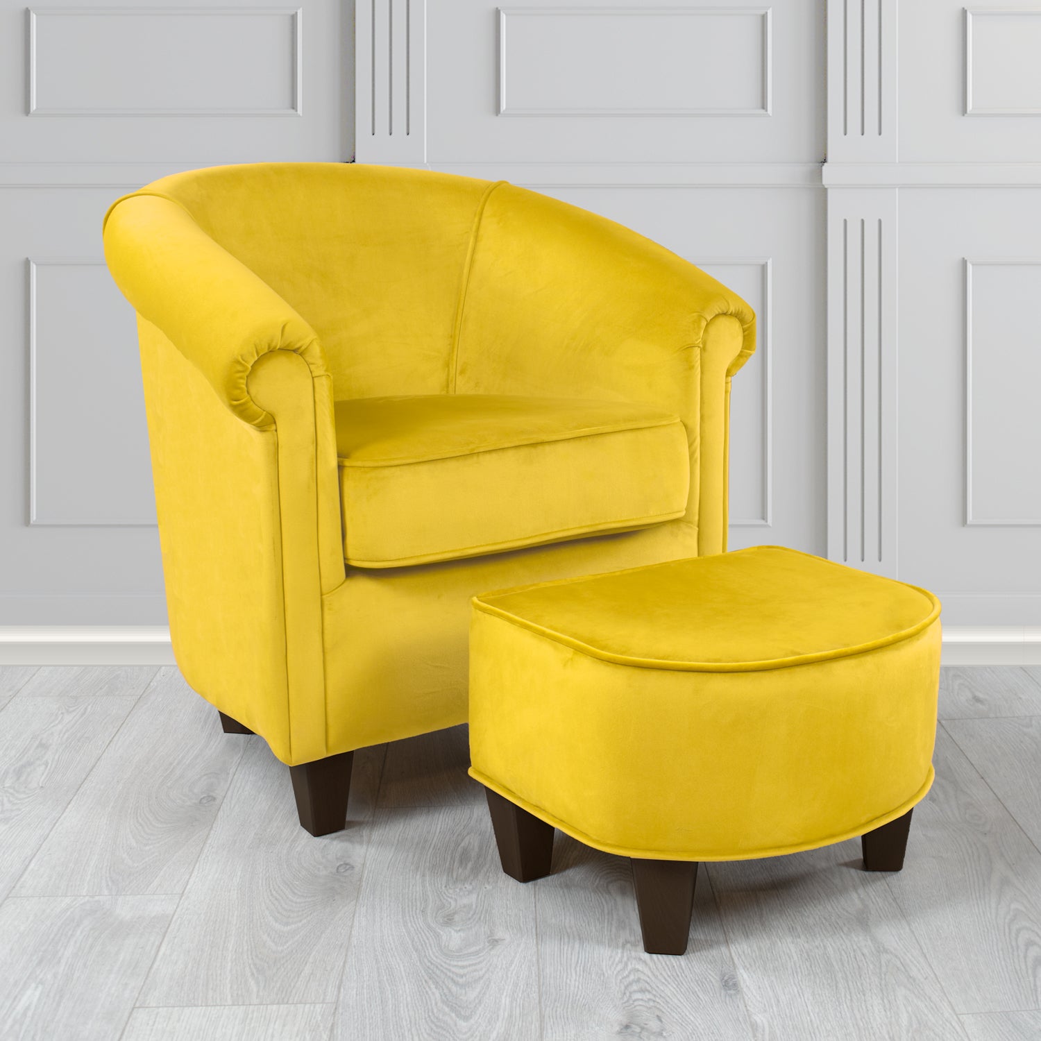 Siena Monaco Lemon Plush Velvet Fabric Tub Chair & Footstool Set (6621295181866)
