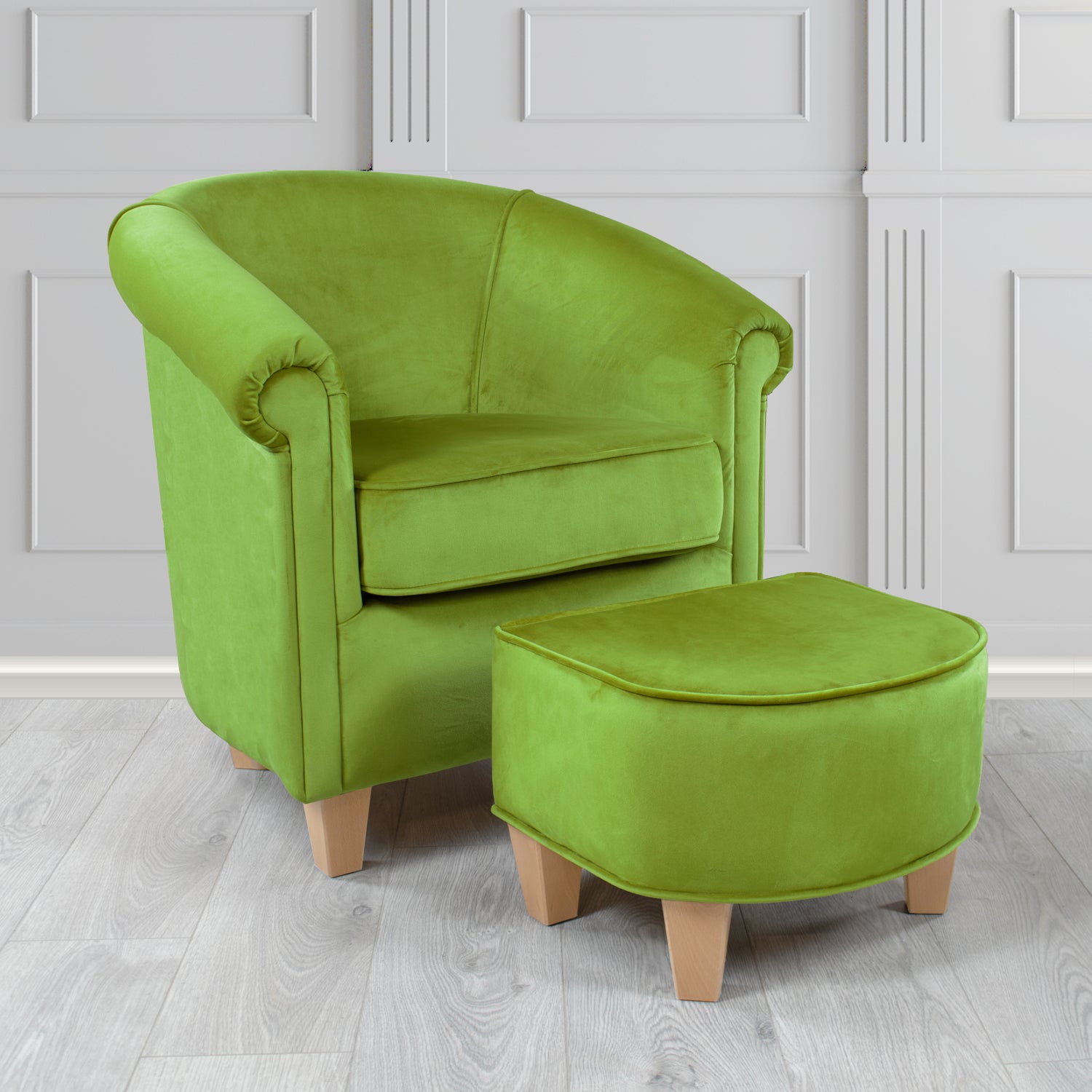 Siena Monaco Olive Plush Velvet Fabric Tub Chair & Footstool Set (6621295542314)