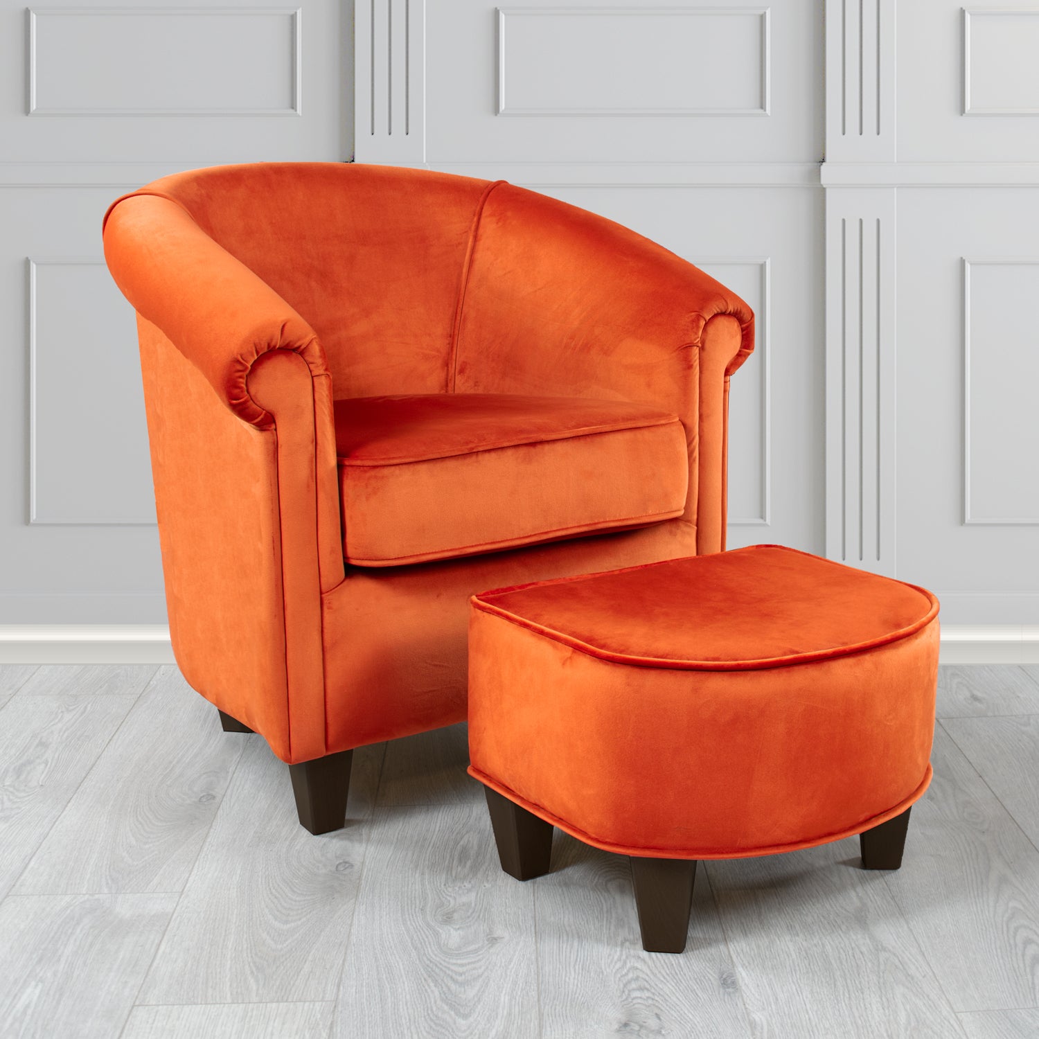 Siena Monaco Pumpkin Plush Velvet Fabric Tub Chair & Footstool Set (6621298786346)