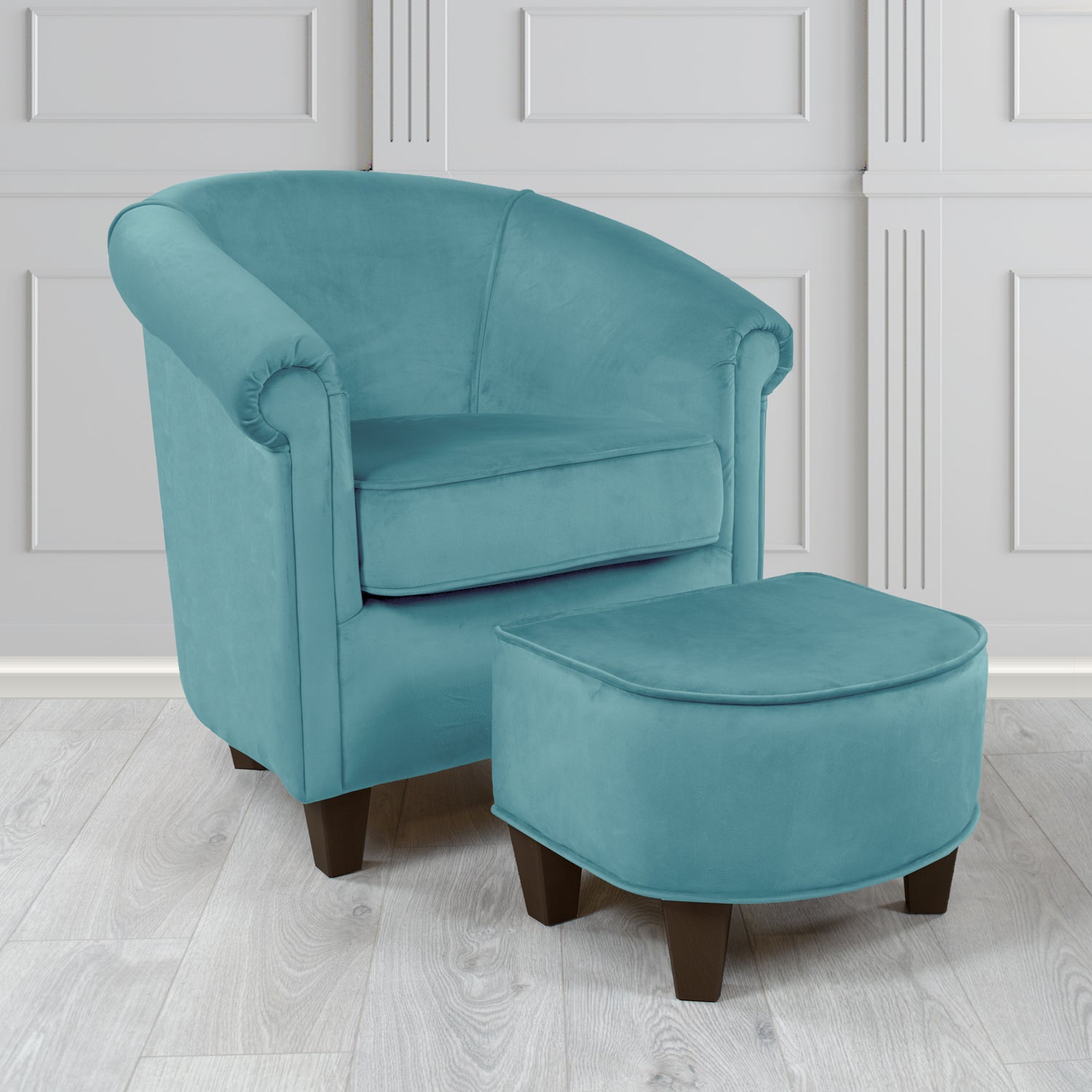 Siena Monaco Sky Plush Velvet Fabric Tub Chair & Footstool Set (6621301276714)