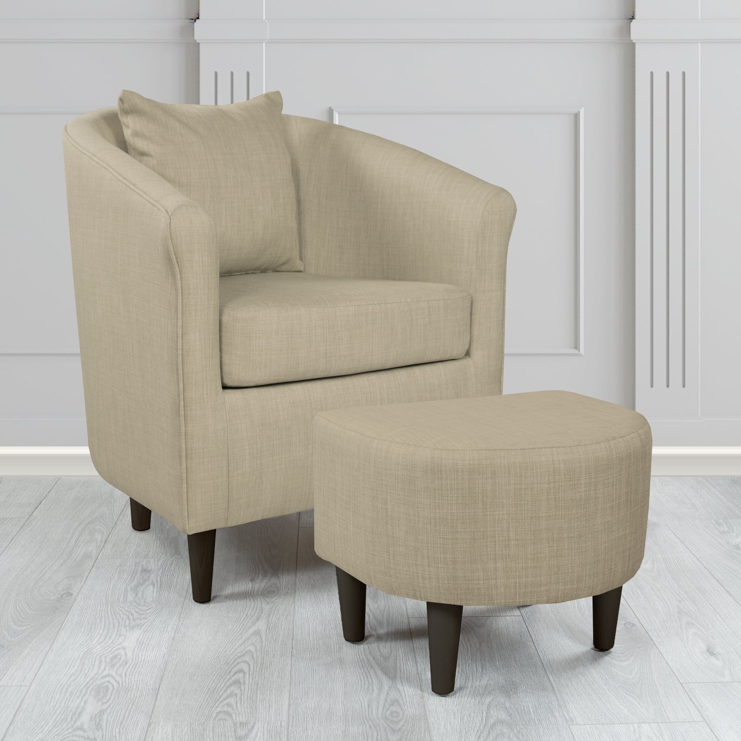 St Tropez Charles Fudge Plain Linen Fabric Tub Chair & Footstool Set with Scatter Cushion - The Tub Chair Shop