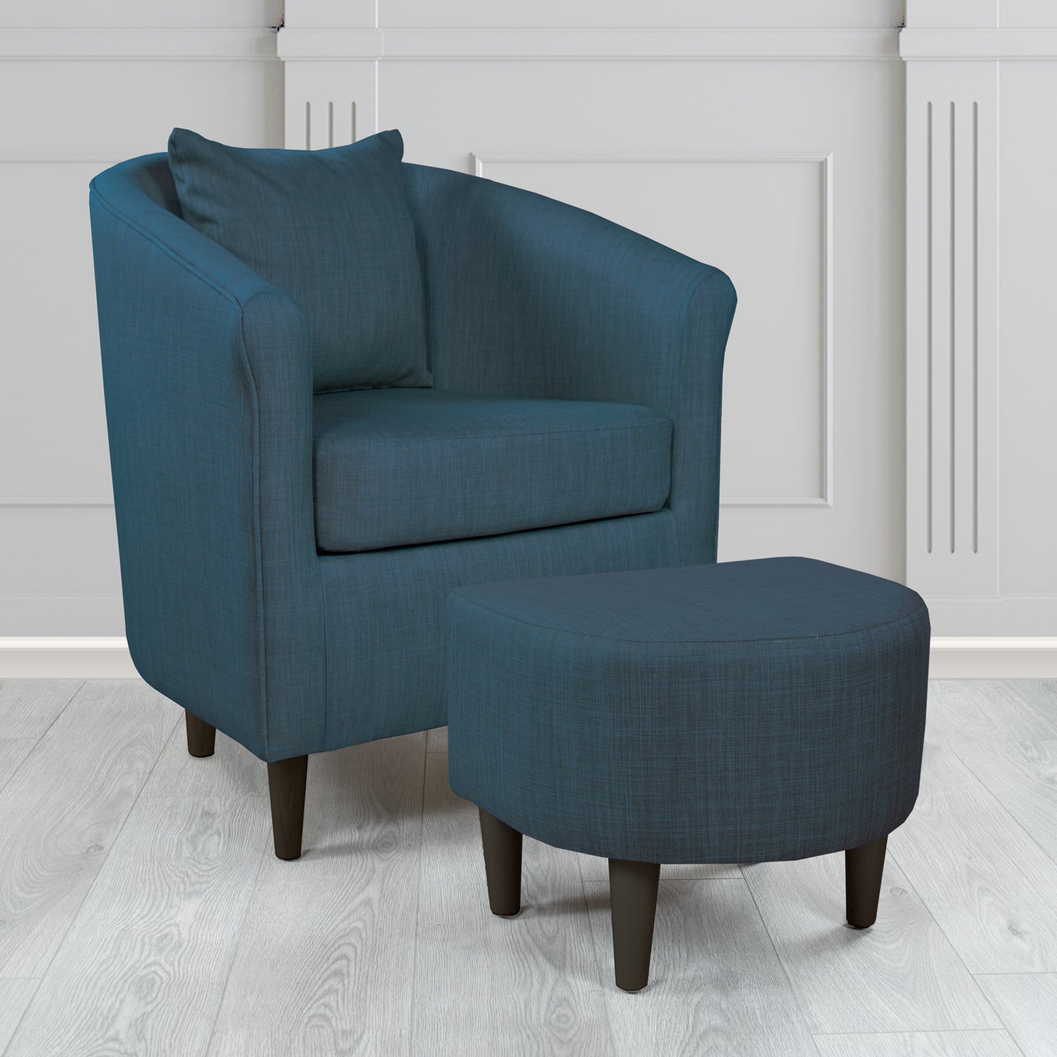 St Tropez Charles Midnight Plain Linen Fabric Tub Chair & Footstool Set with Scatter Cushion - The Tub Chair Shop