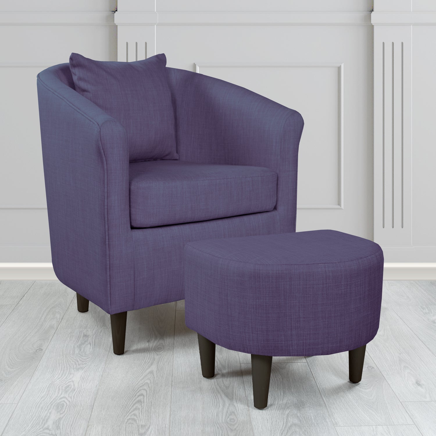 St Tropez Charles Purple Plain Linen Fabric Tub Chair & Footstool Set with Scatter Cushion - The Tub Chair Shop
