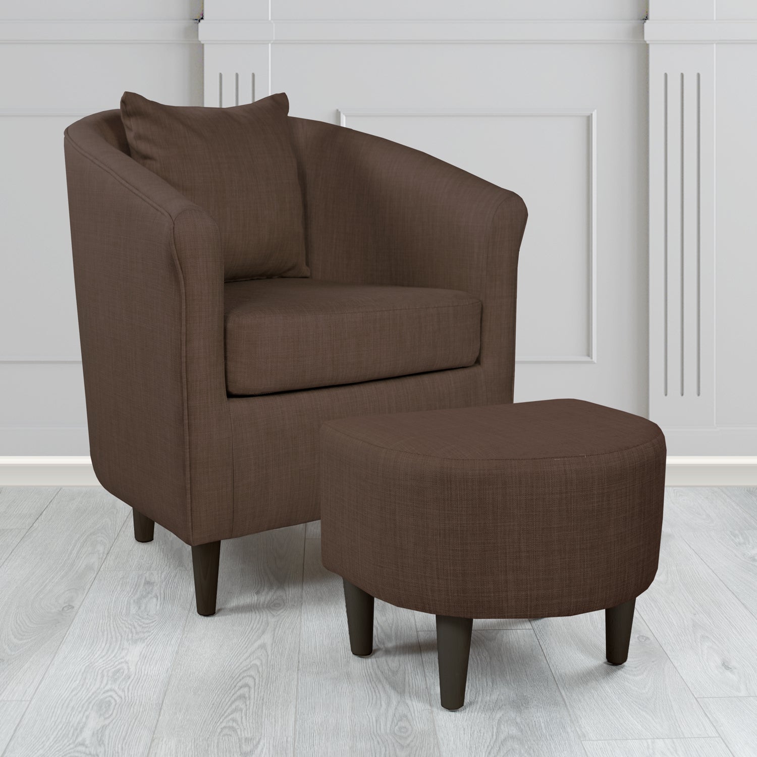 St Tropez Charles Sandalwood Plain Linen Fabric Tub Chair & Footstool Set with Scatter Cushion - The Tub Chair Shop
