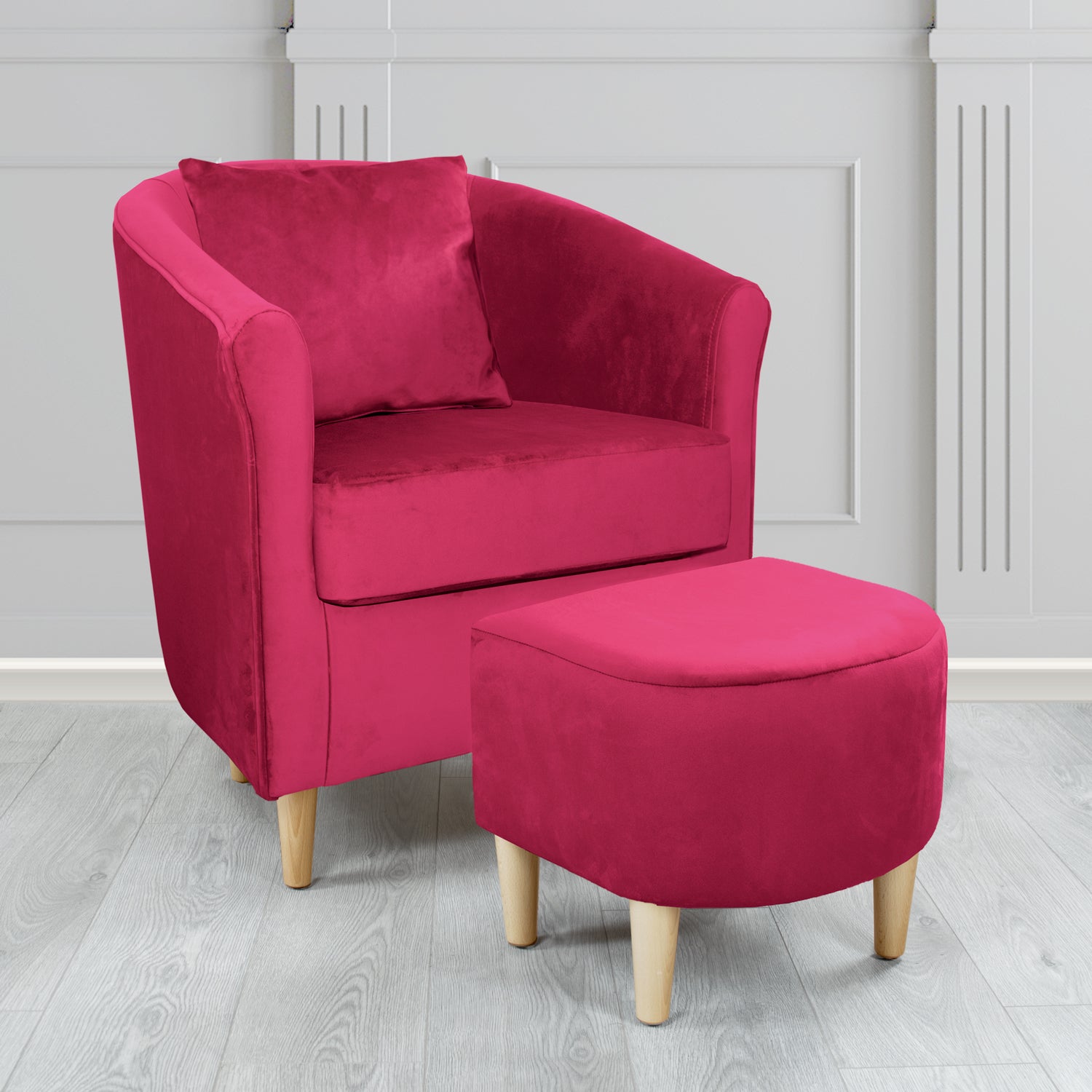 St Tropez Monaco Boysenberry Plush Velvet Fabric Tub Chair & Footstool Set with Scatter Cushion (6606219280426)