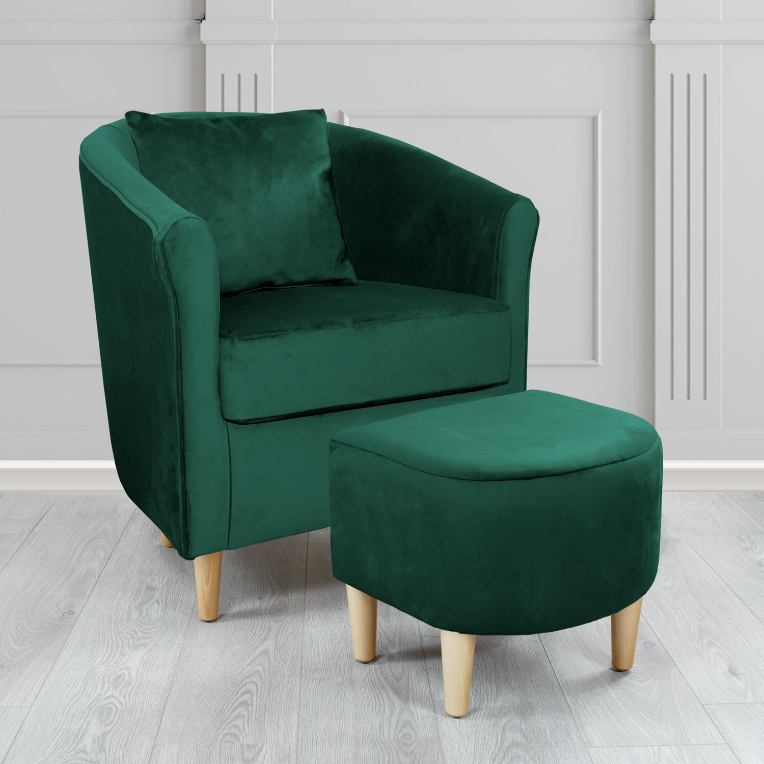 St Tropez Monaco Jasper Plush Velvet Fabric Tub Chair & Footstool Set with Scatter Cushion (6606244872234)