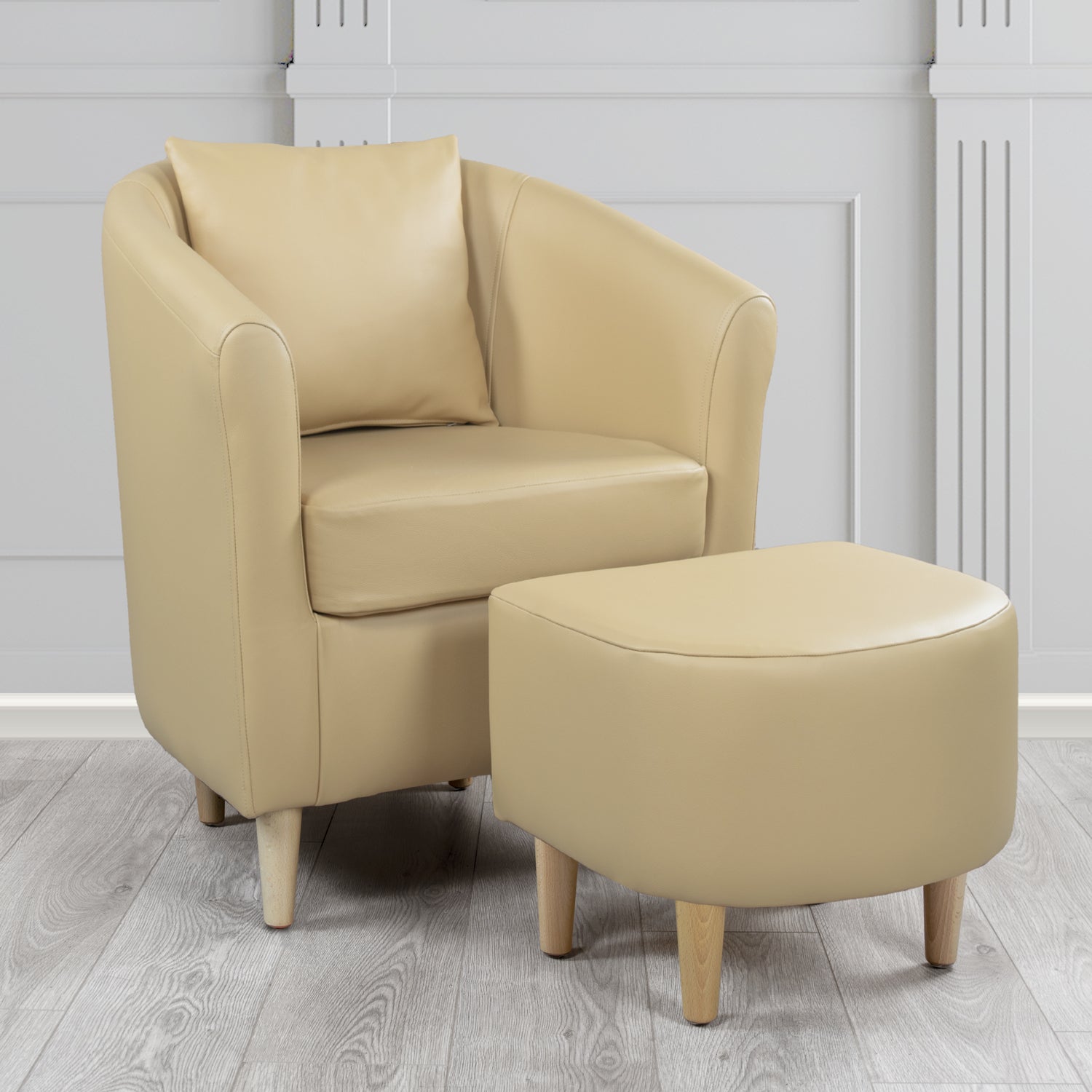 St Tropez Shelly Basket Crib 5 Genuine Leather Tub Chair & Footstool Set With Scatter Cushion (6619464859690)