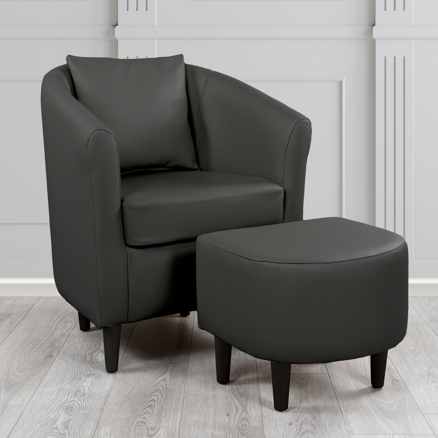 St Tropez Shelly Black Crib 5 Genuine Leather Tub Chair & Footstool Set With Scatter Cushion (6619465941034)