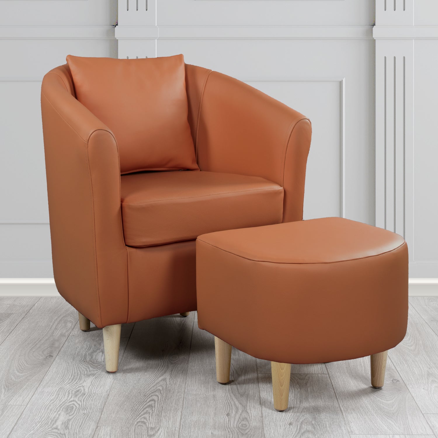 St Tropez Shelly Castagna Crib 5 Genuine Leather Tub Chair & Footstool Set With Scatter Cushion (6619467022378)