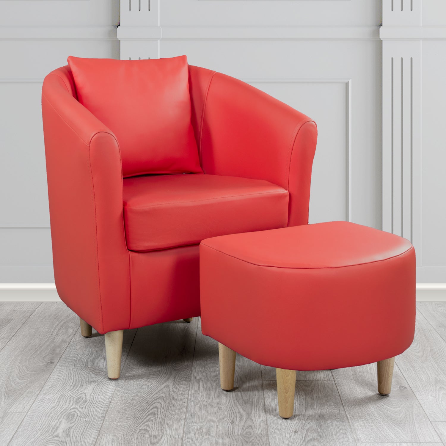 St Tropez Shelly Crimson Crib 5 Genuine Leather Tub Chair & Footstool Set With Scatter Cushion (6619473805354)