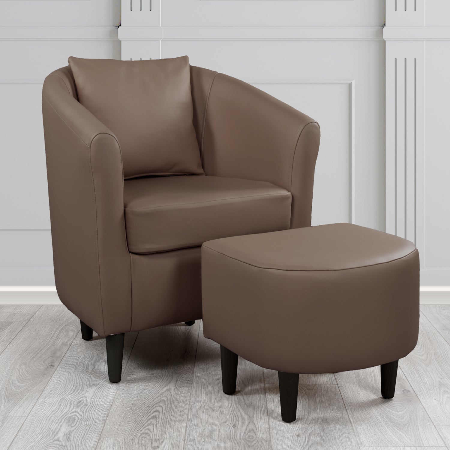 St Tropez Shelly Dark Chocolate Crib 5 Genuine Leather Tub Chair & Footstool Set With Scatter Cushion (6619474362410)