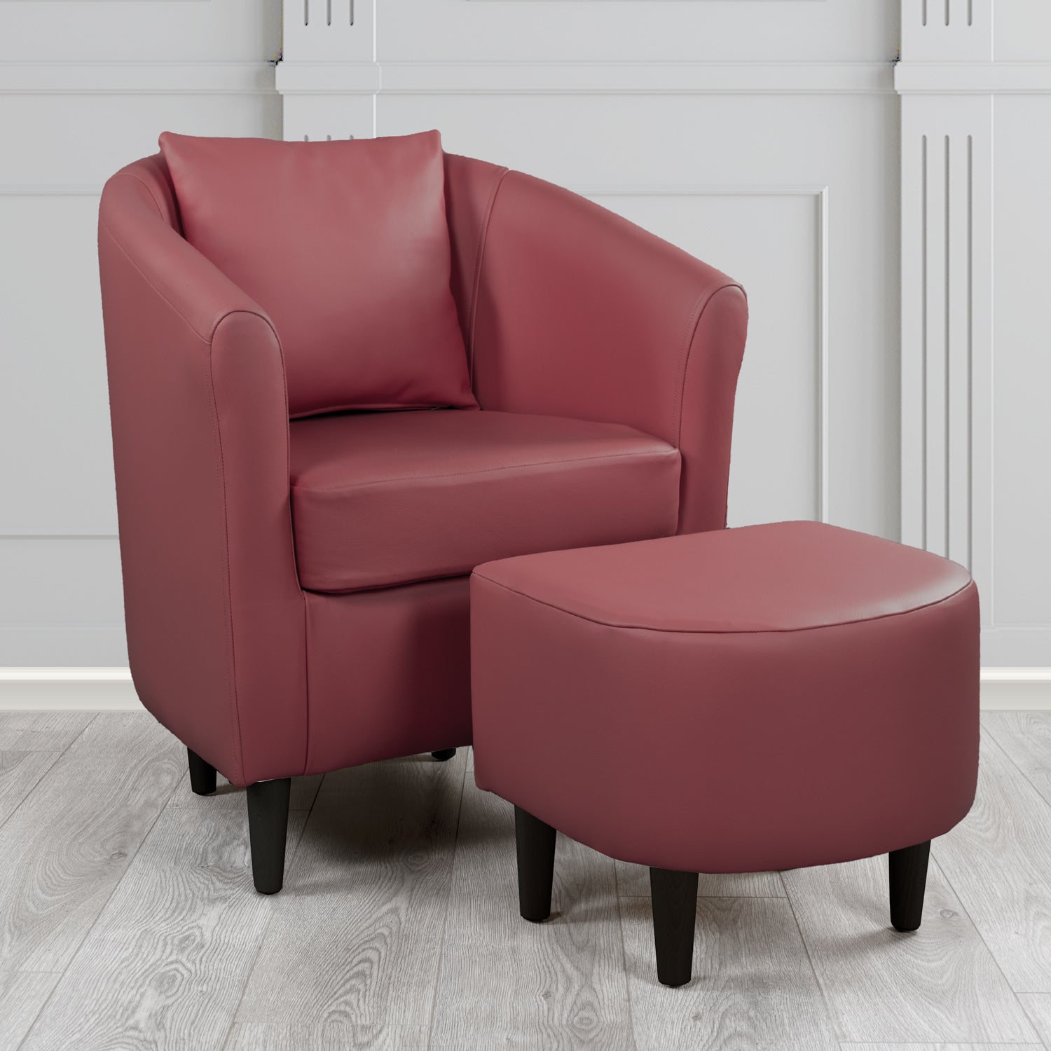 St Tropez Shelly Dark Grape Crib 5 Genuine Leather Tub Chair & Footstool Set With Scatter Cushion (6619475017770)