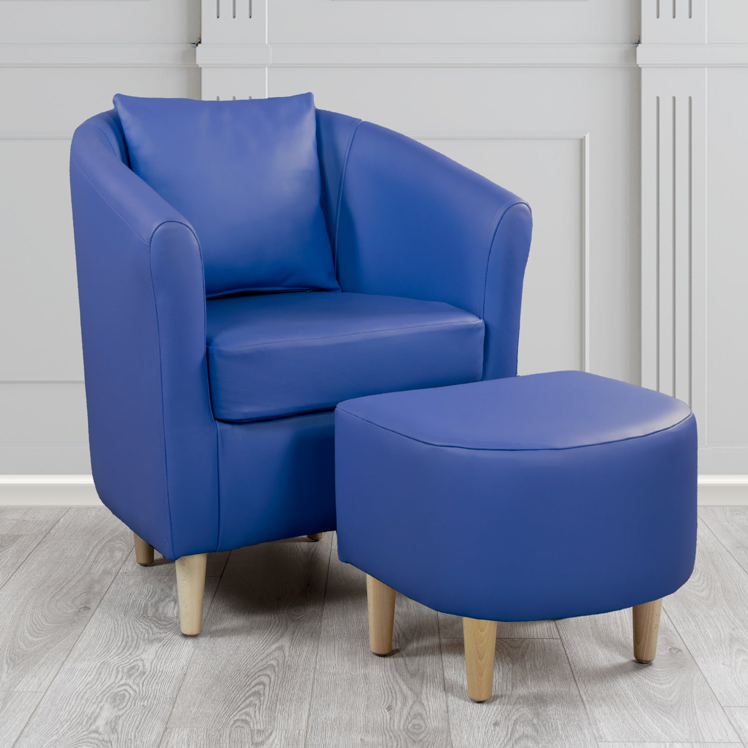 St Tropez Shelly Deep Ultramarine Crib 5 Genuine Leather Tub Chair & Footstool Set With Scatter Cushion (6619484913706)