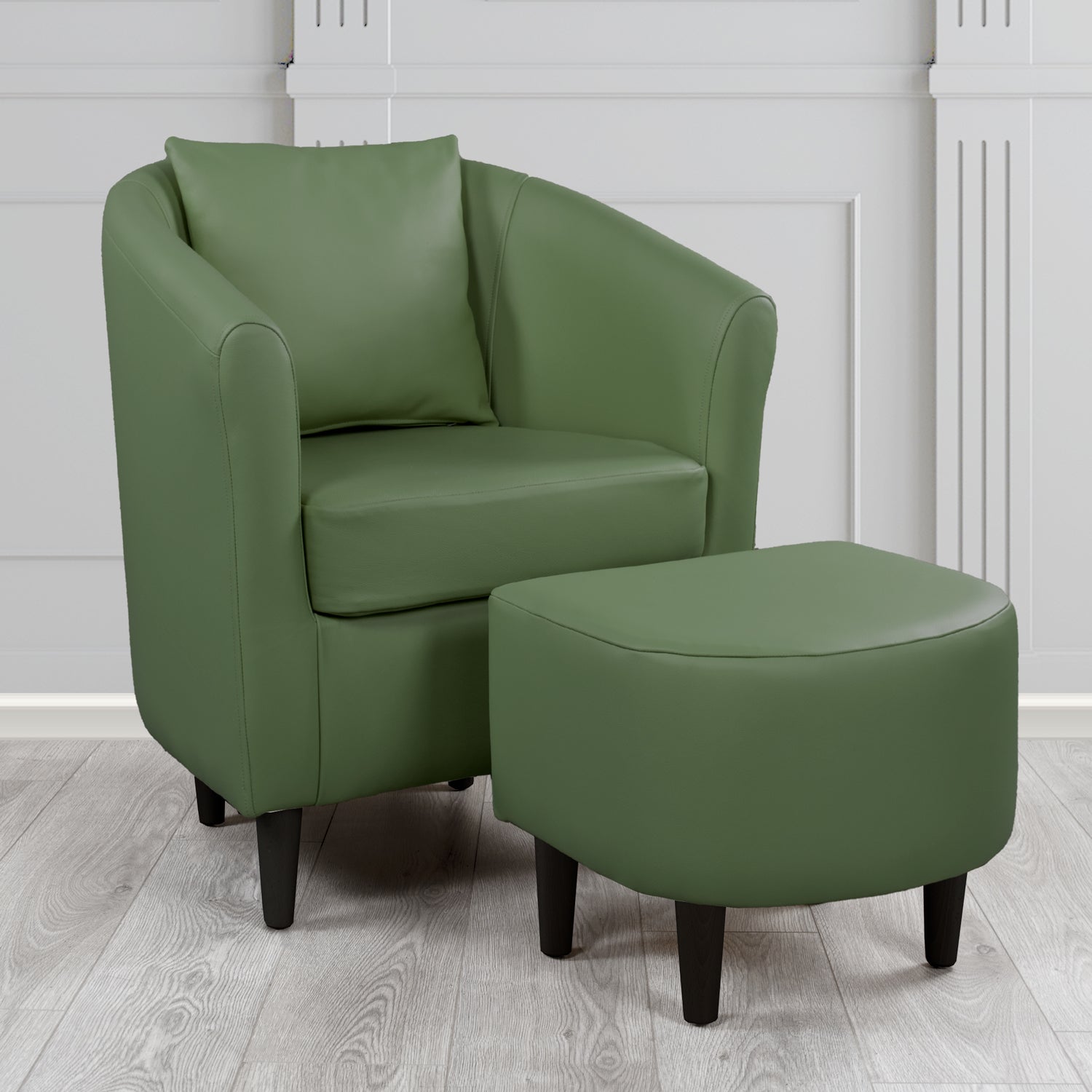 St Tropez Shelly Forest Green Crib 5 Genuine Leather Tub Chair & Footstool Set With Scatter Cushion (6619497005098)