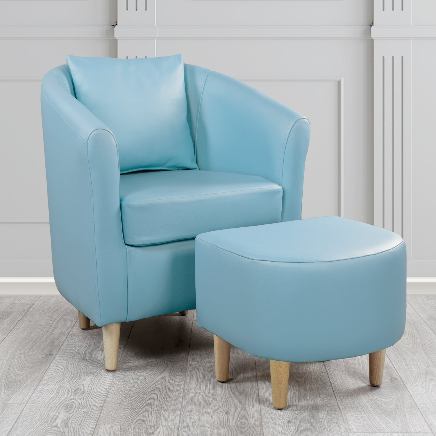 St Tropez Shelly Haze Crib 5 Genuine Leather Tub Chair & Footstool Set With Scatter Cushion (6619500511274)
