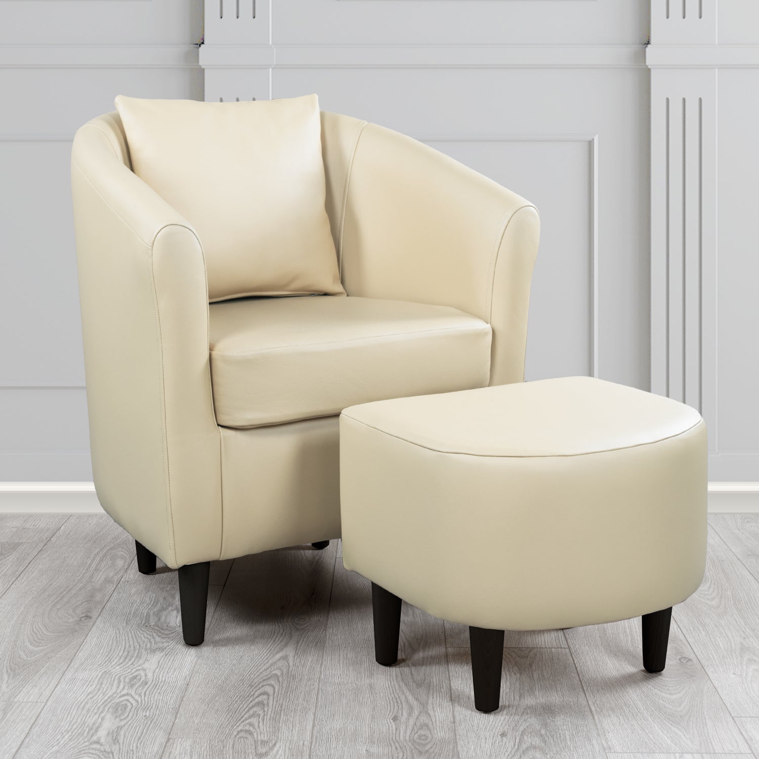 St Tropez Shelly Ivory Crib 5 Genuine Leather Tub Chair & Footstool Set With Scatter Cushion (6619501690922)