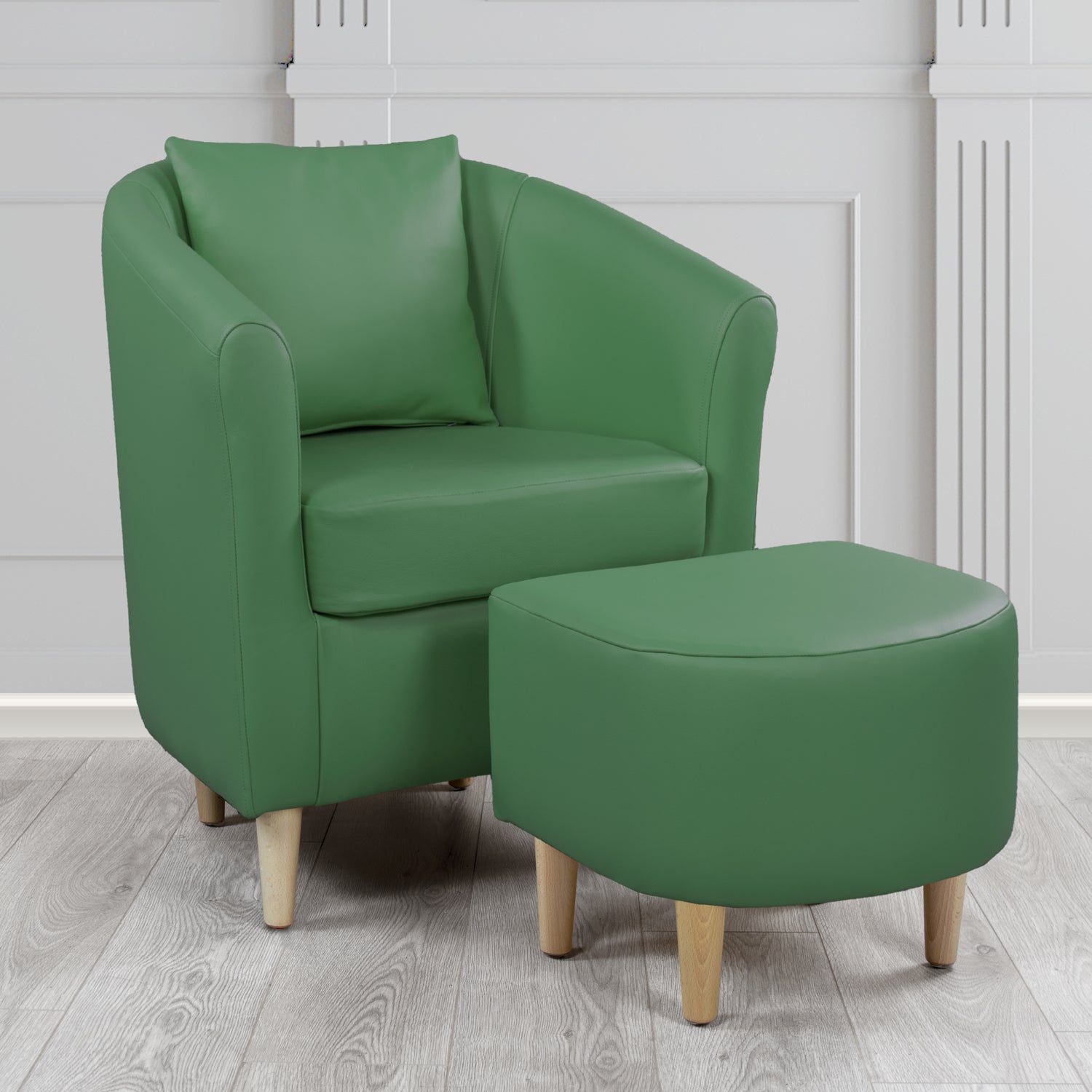St Tropez Shelly Jade Green Crib 5 Genuine Leather Tub Chair & Footstool Set With Scatter Cushion (6619502870570)
