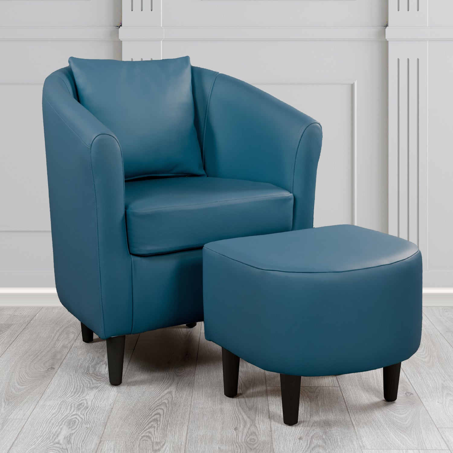 St Tropez Shelly Majollica Blue Crib 5 Genuine Leather Tub Chair & Footstool Set With Scatter Cushion (6619505786922)