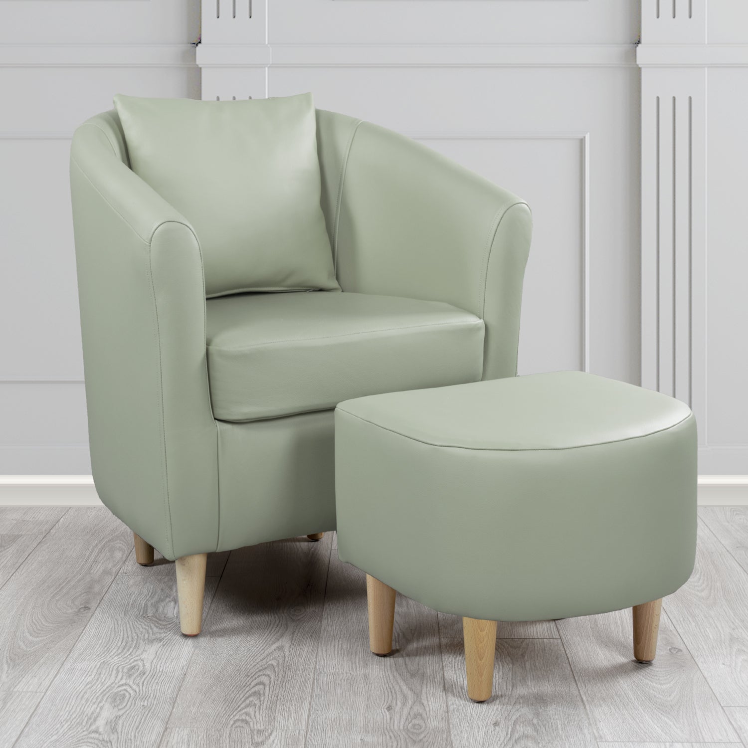 St Tropez Shelly Moon Mist Crib 5 Genuine Leather Tub Chair & Footstool Set With Scatter Cushion (6619506311210)