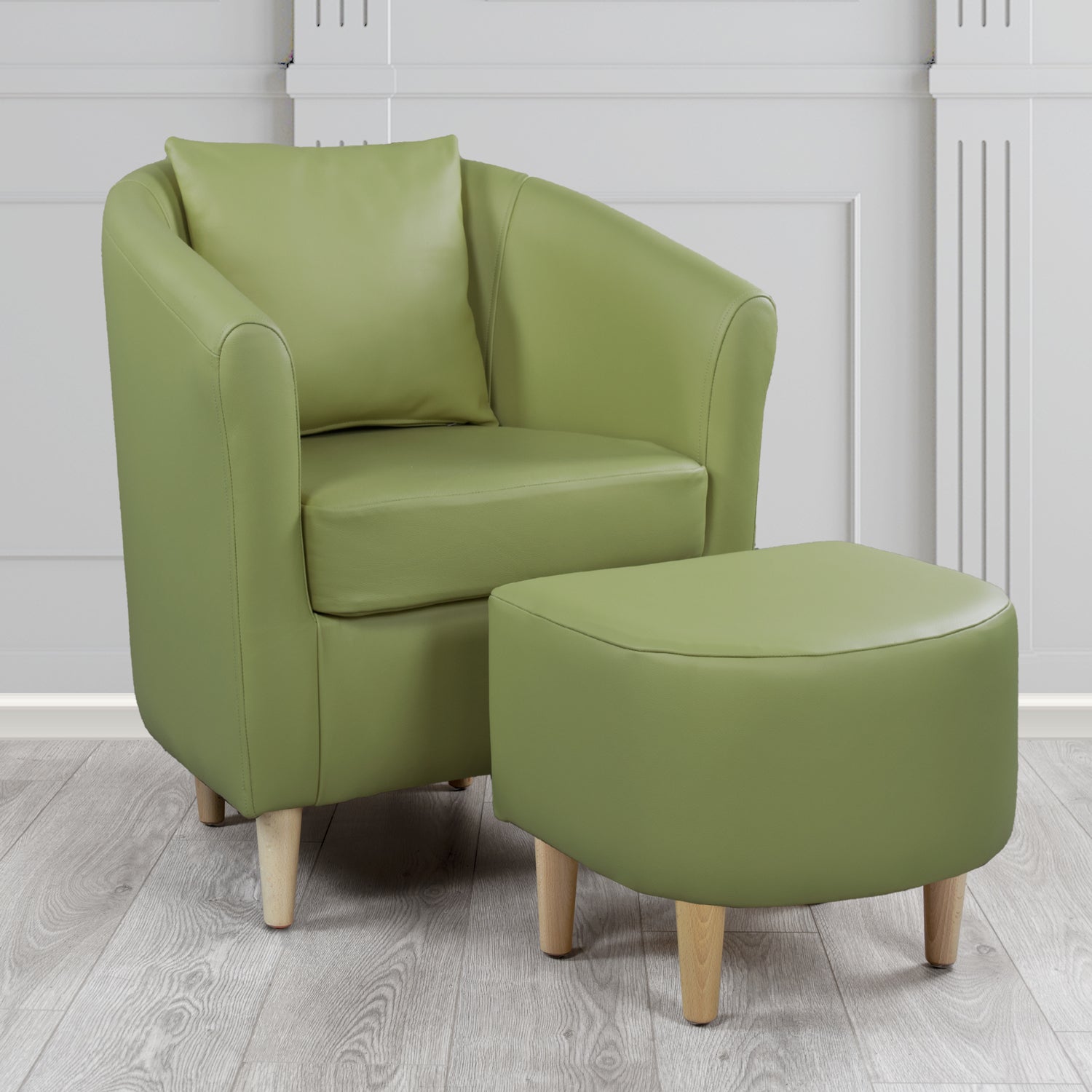 St Tropez Shelly Mountain Tree Crib 5 Genuine Leather Tub Chair & Footstool Set With Scatter Cushion (6619507556394)