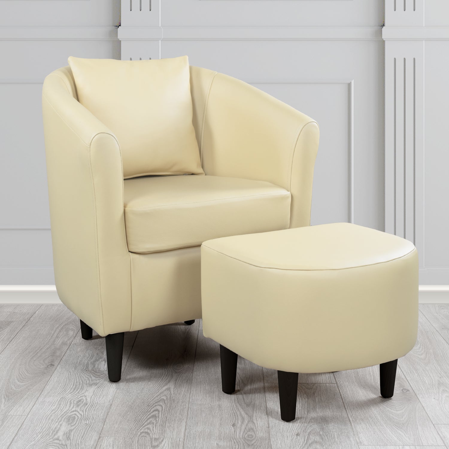 St Tropez Shelly Panna Crib 5 Genuine Leather Tub Chair & Footstool Set With Scatter Cushion (6619509260330)