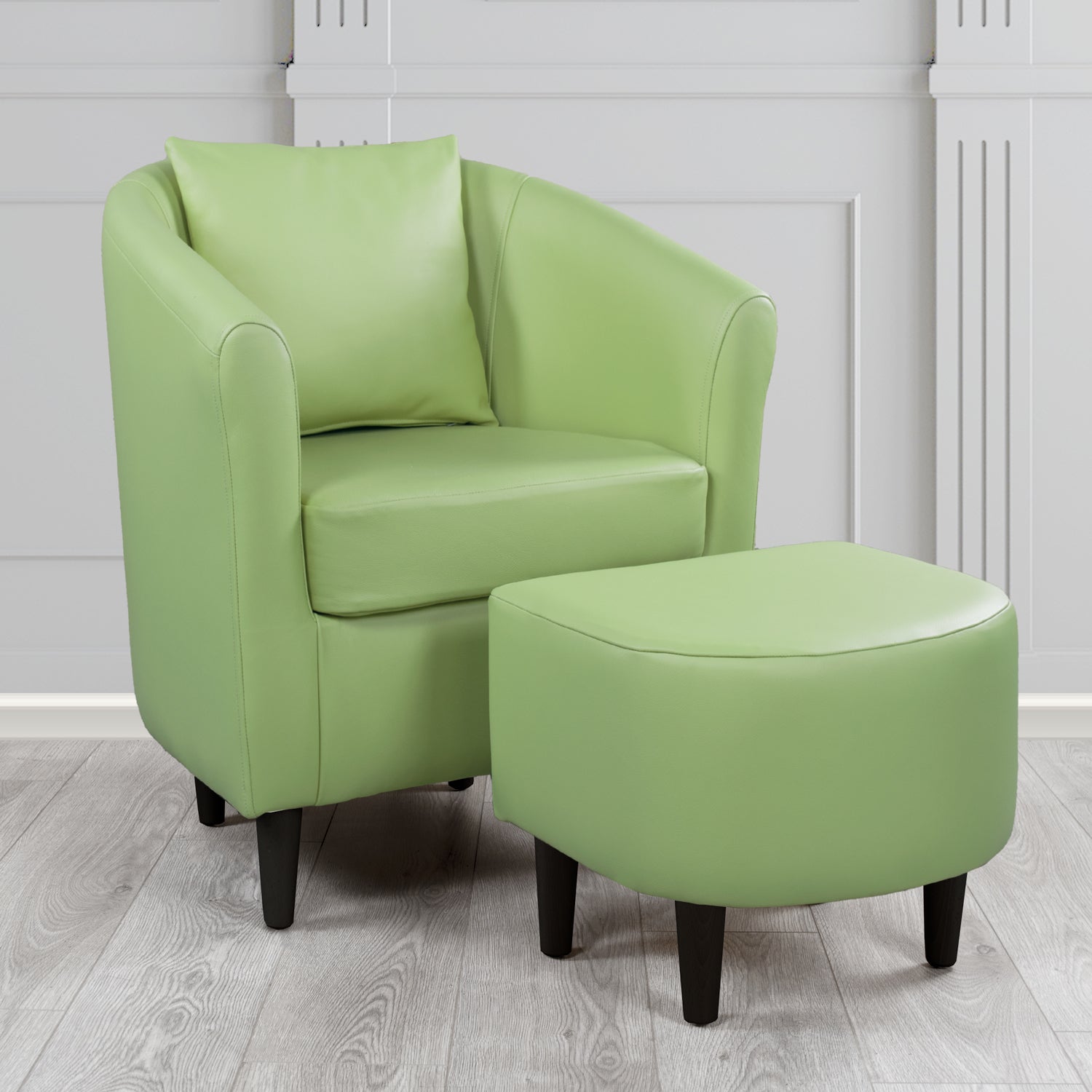 St Tropez Shelly Pea Green Crib 5 Genuine Leather Tub Chair & Footstool Set With Scatter Cushion (6619511914538)