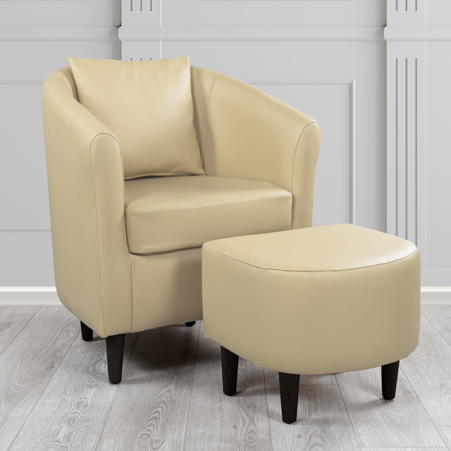 St Tropez Shelly Pebble Crib 5 Genuine Leather Tub Chair & Footstool Set With Scatter Cushion (6619512635434)