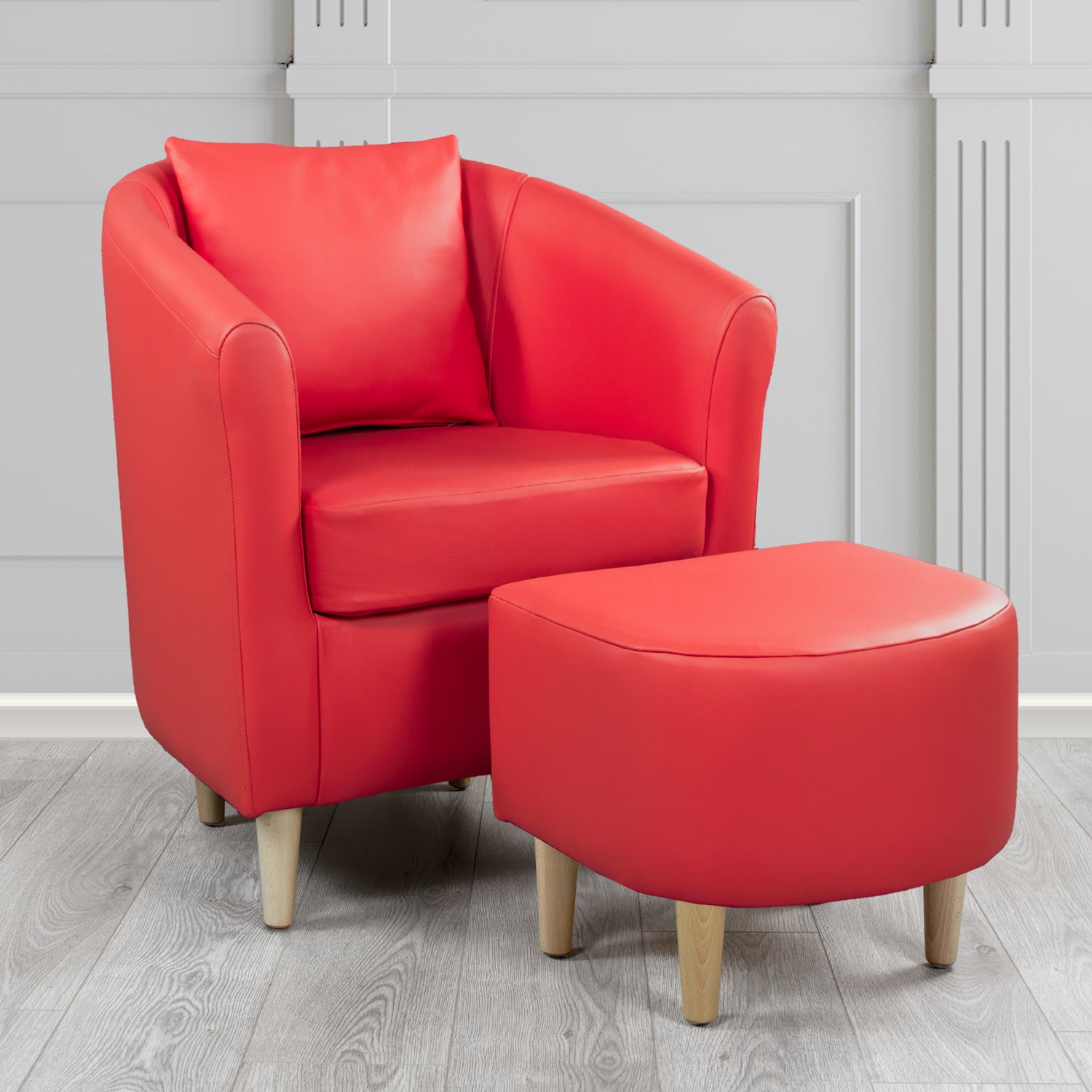 St Tropez Shelly Poppy Crib 5 Genuine Leather Tub Chair & Footstool Set With Scatter Cushion (6619517026346)
