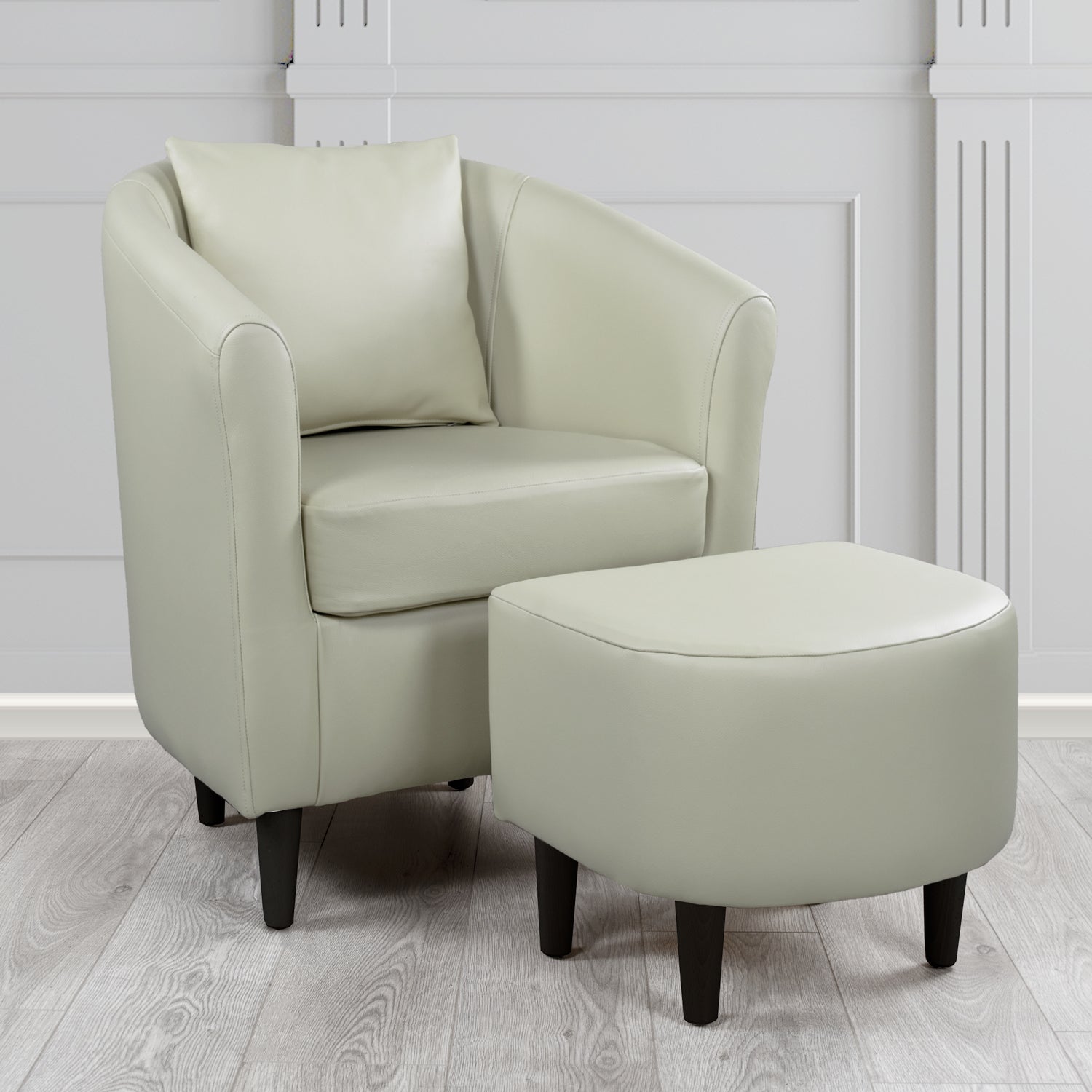 St Tropez Shelly Silver Grey Crib 5 Genuine Leather Tub Chair & Footstool Set With Scatter Cushion (6619535409194)