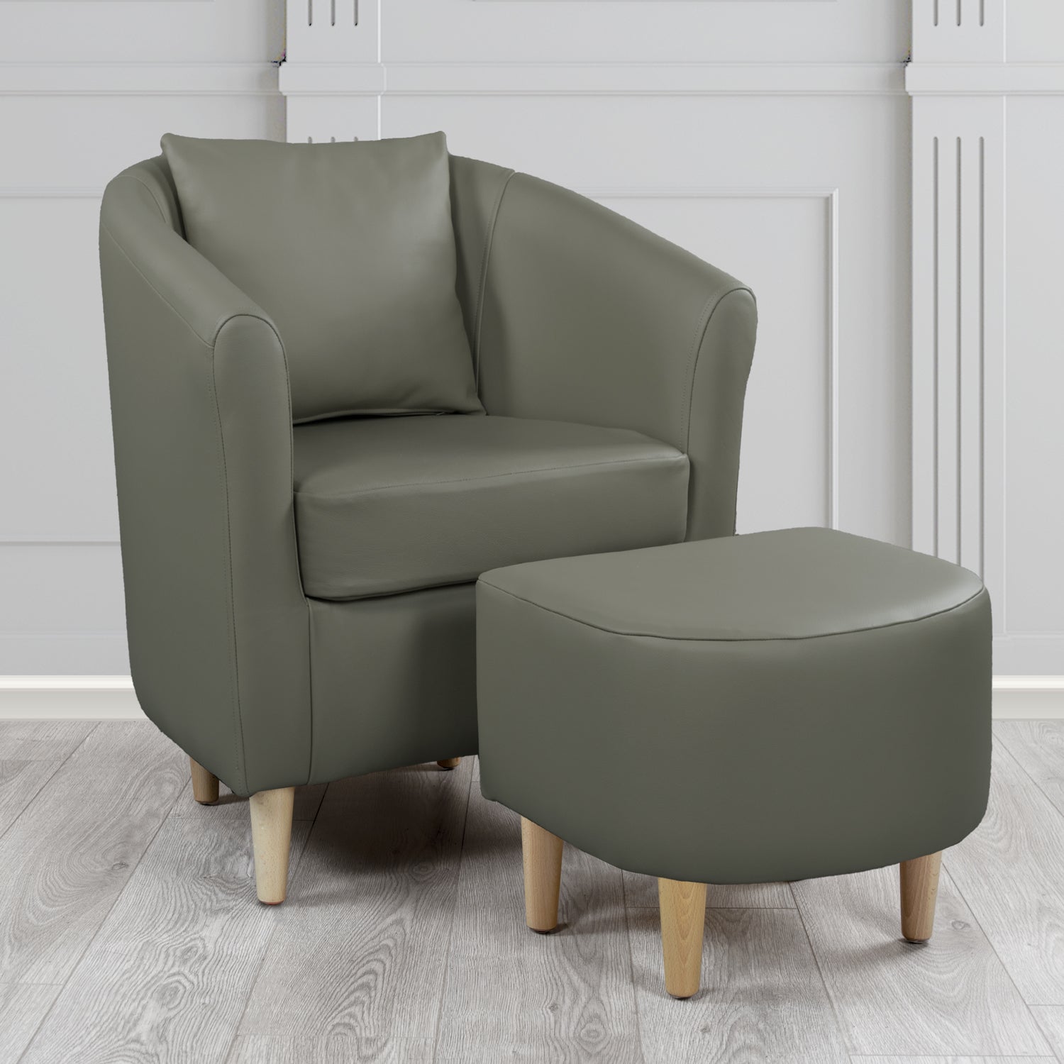 St Tropez Shelly Steel Crib 5 Genuine Leather Tub Chair & Footstool Set With Scatter Cushion (6619538653226)