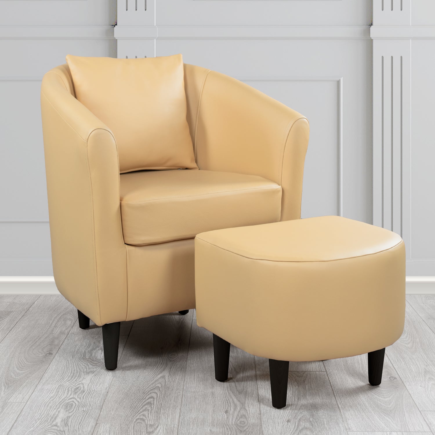 St Tropez Shelly Stone Crib 5 Genuine Leather Tub Chair & Footstool Set With Scatter Cushion (6619540127786)