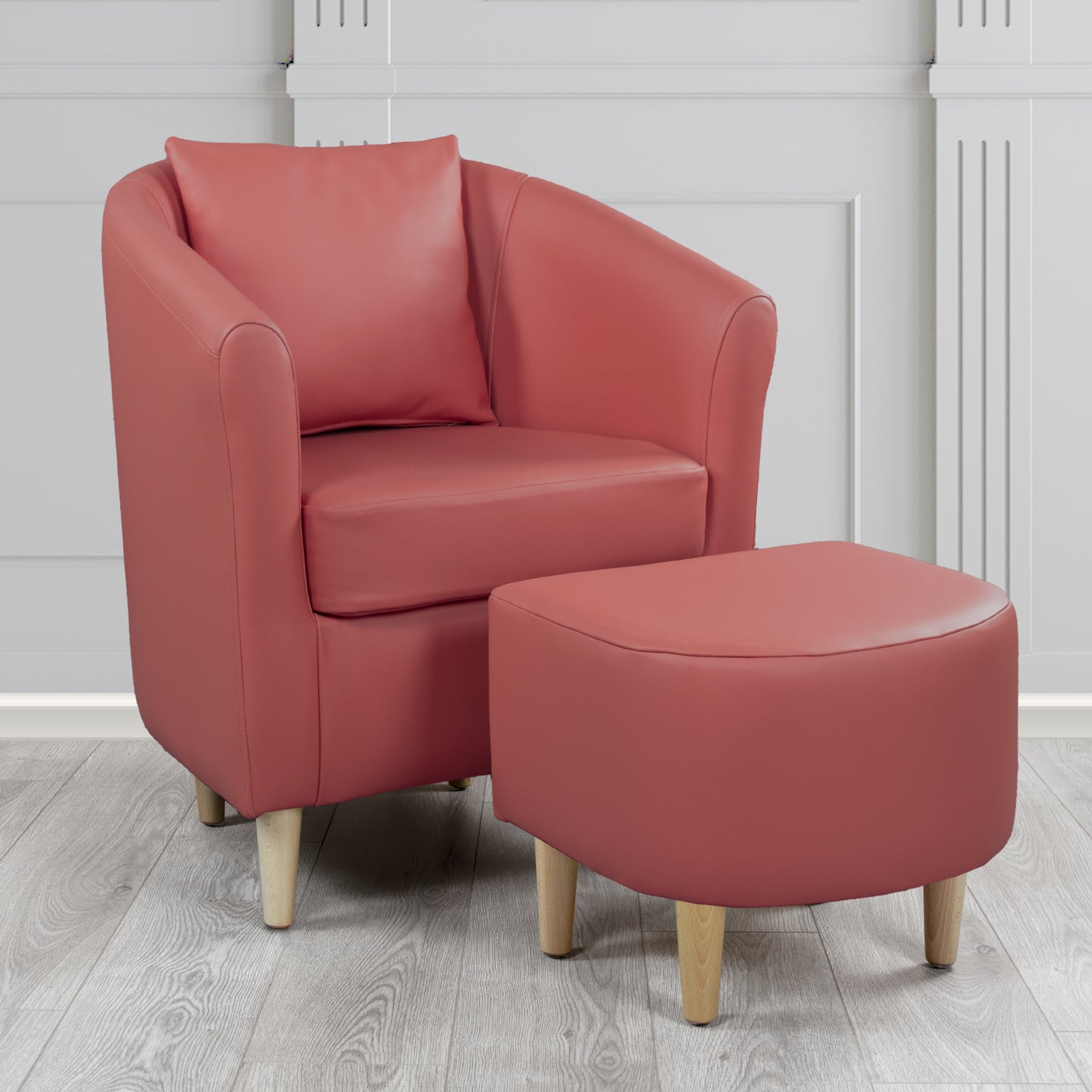St Tropez Shelly West Crib 5 Genuine Leather Tub Chair & Footstool Set With Scatter Cushion (6619545403434)