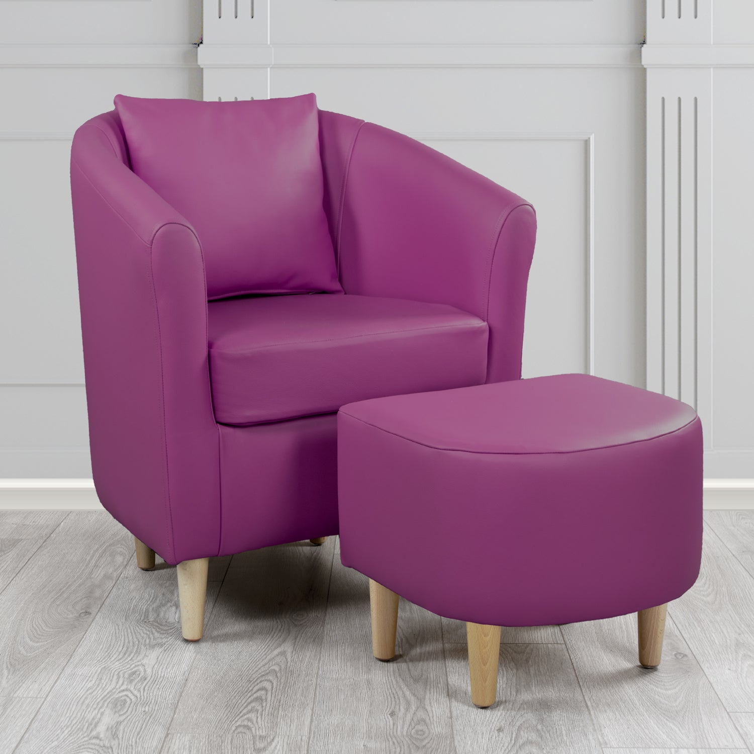 St Tropez Shelly Wineberry Crib 5 Genuine Leather Tub Chair & Footstool Set With Scatter Cushion (6619546779690)