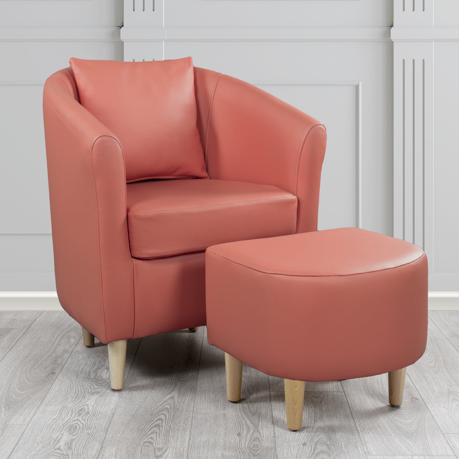 St Tropez Shelly Wood Burner Crib 5 Genuine Leather Tub Chair & Footstool Set With Scatter Cushion (6619546976298)