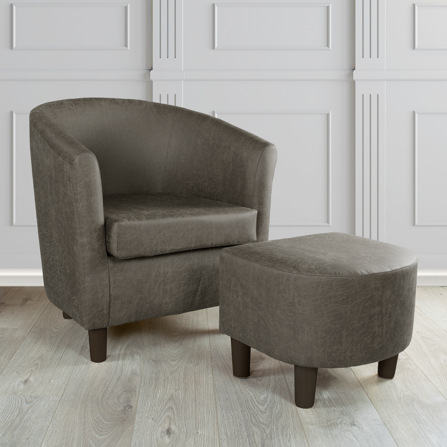Tuscany Rhodeo Charcoal Faux Leather Tub Chair with Dee Footstool Set (4589242908714)