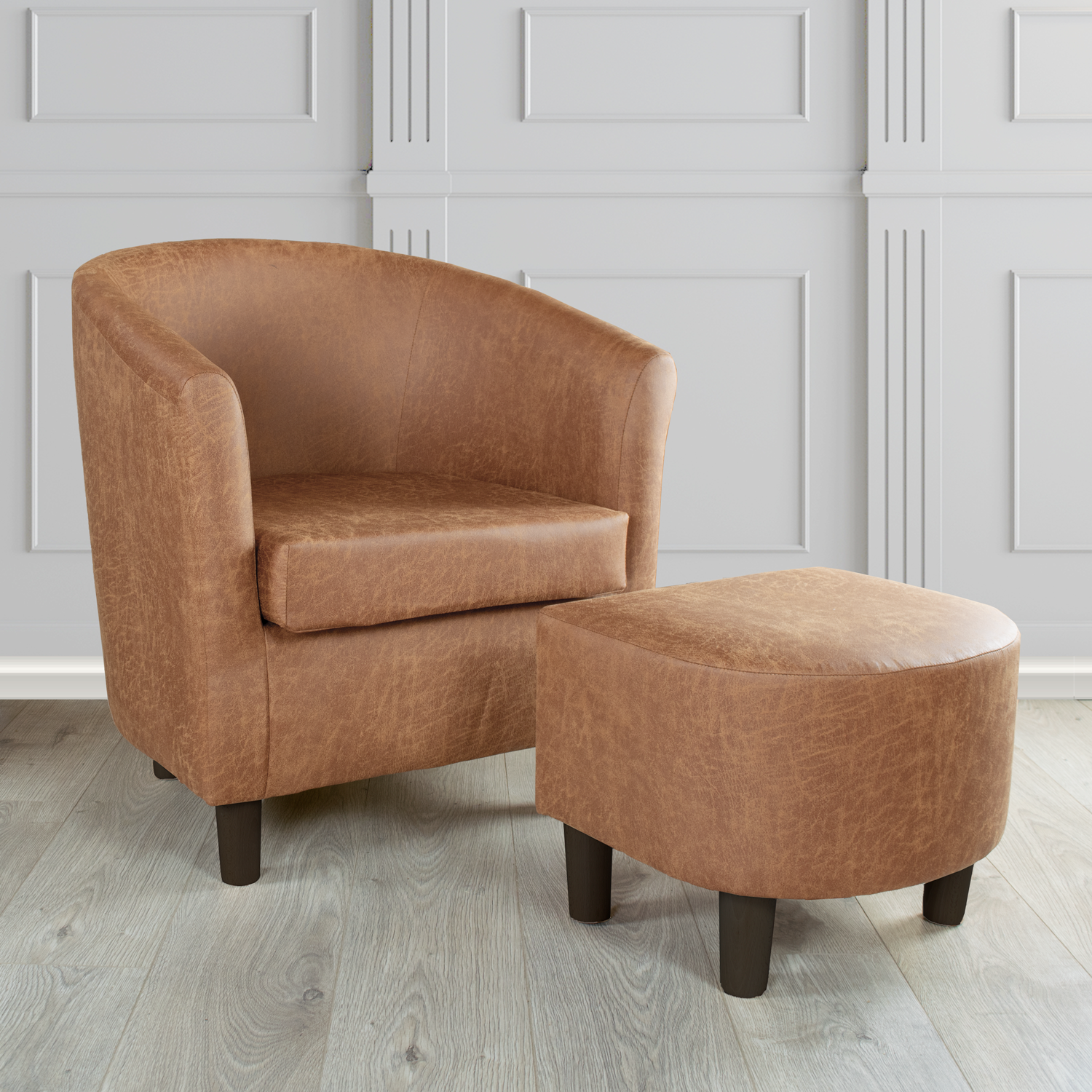 Tuscany Rhodeo Tan Faux Leather Tub Chair with Dee Footstool Set (4589250347050)
