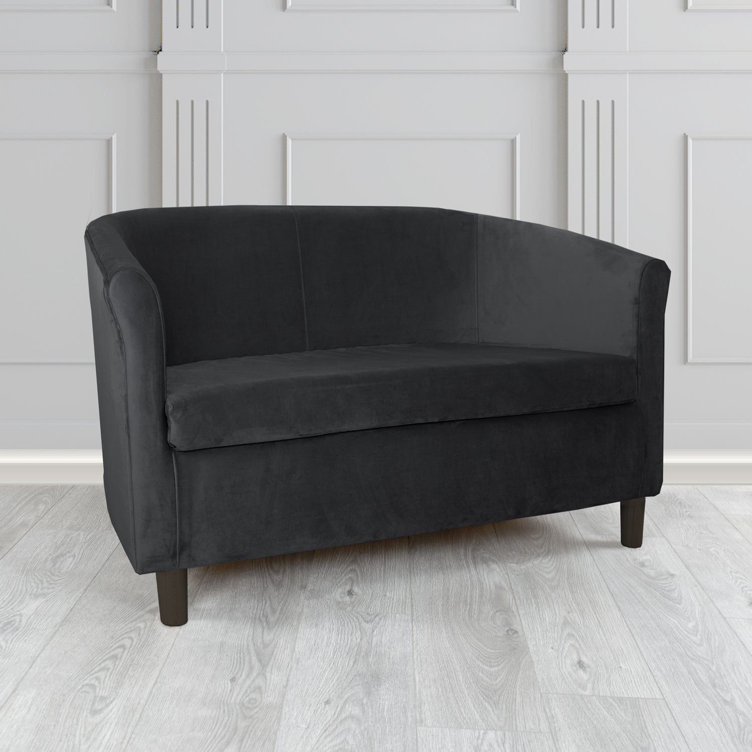 Tuscany Monaco Black Plush Velvet Fabric 2 Seater Tub Sofa (6591424921642)