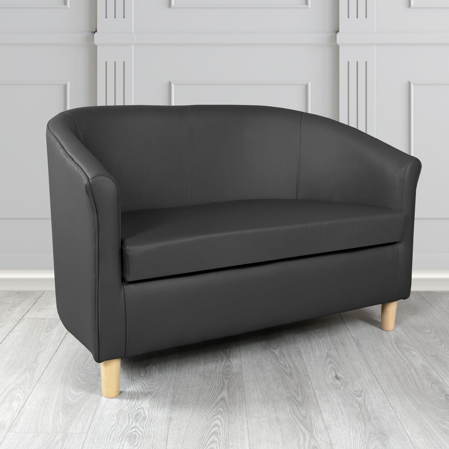 Tuscany Shelly Black Crib 5 Genuine Leather 2 Seater Tub Sofa - The Tub Chair Shop