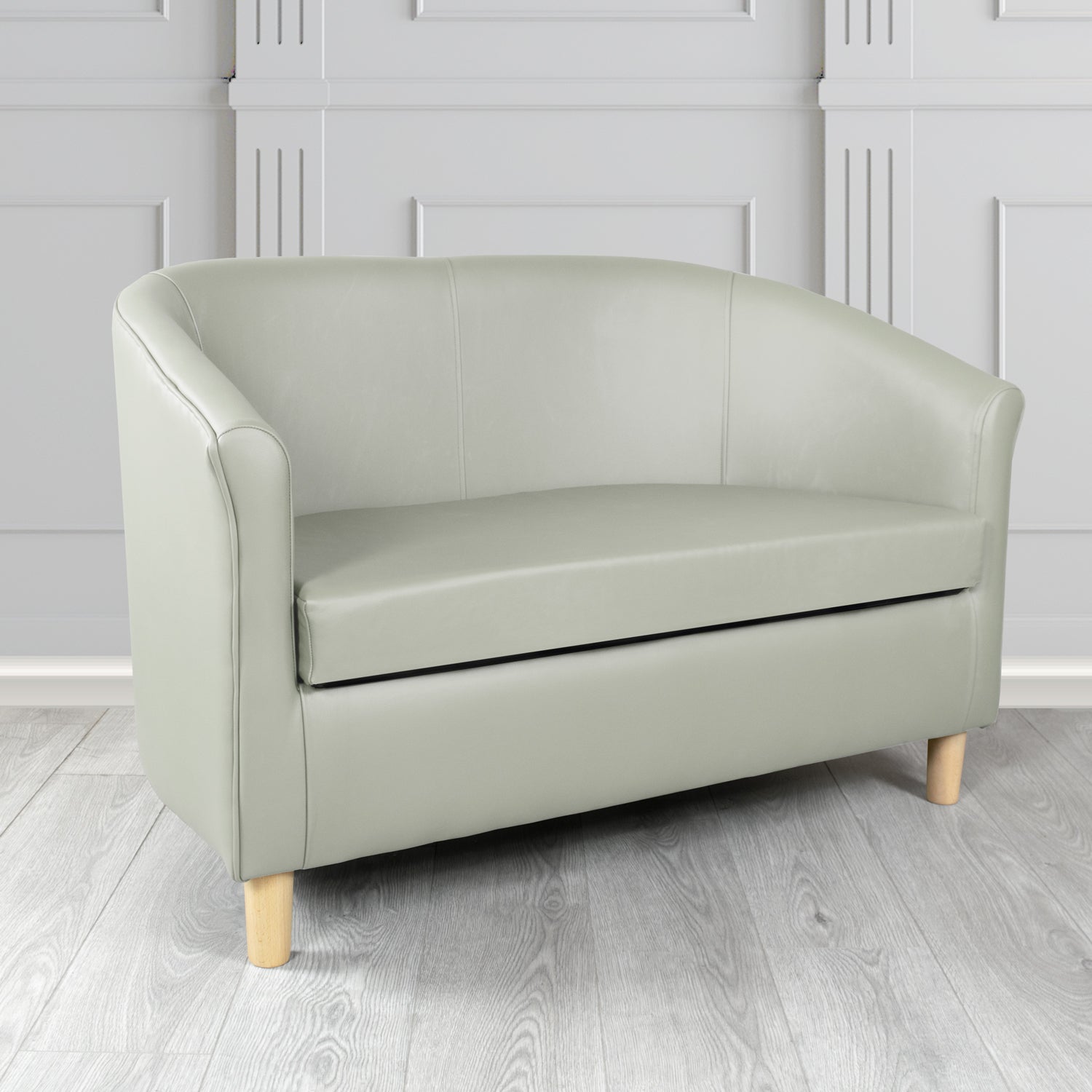Tuscany Shelly Silver Grey Crib 5 Genuine Leather 2 Seater Tub Sofa - The Tub Chair Shop