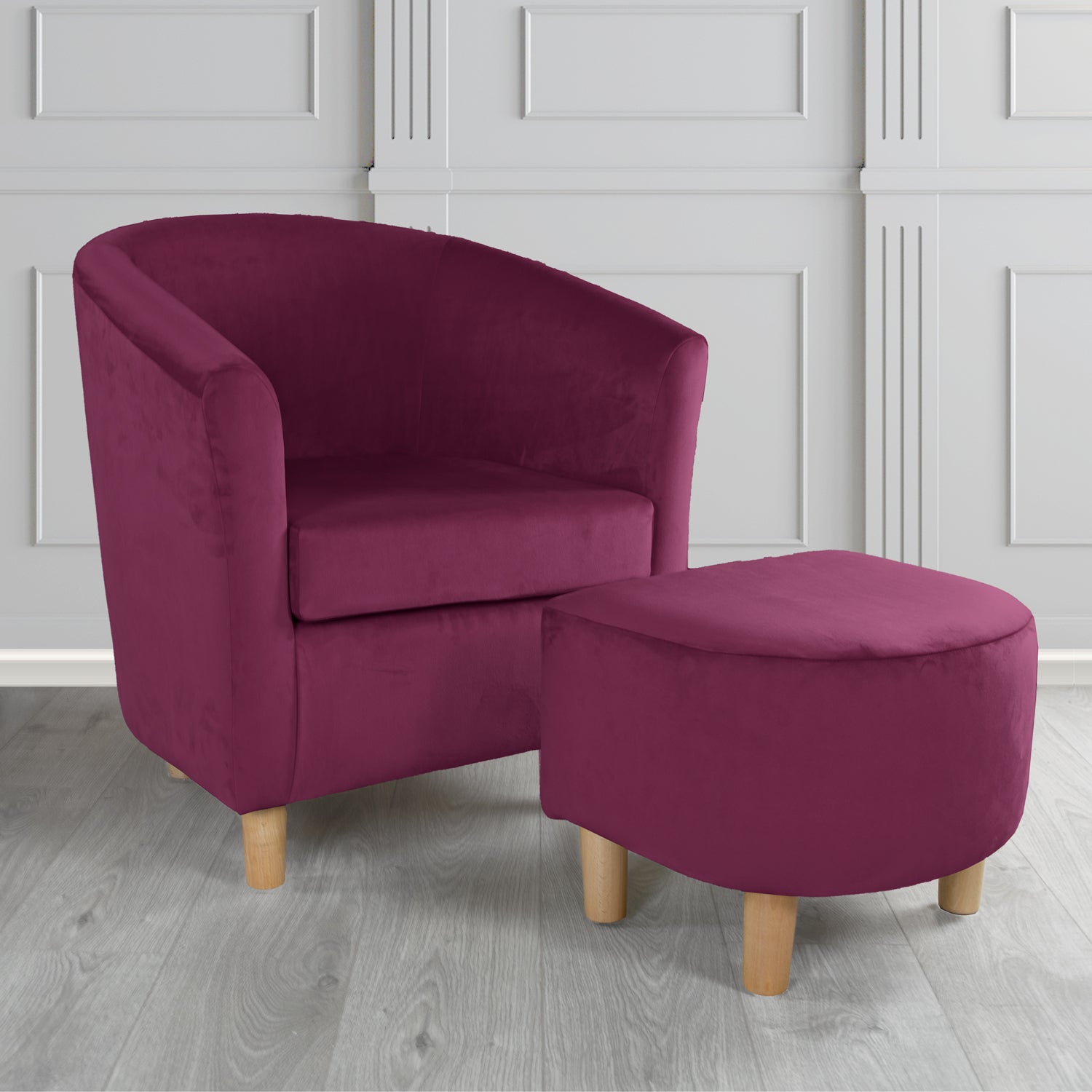 Tuscany Monaco Amethyst Plush Velvet Plain Fabric Tub Chair with Footstool Set (6592003538986)
