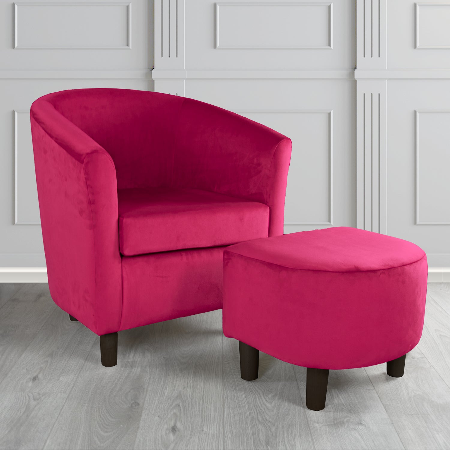 Tuscany Monaco Boysenberry Plush Velvet Plain Fabric Tub Chair with Footstool Set (6592009764906)