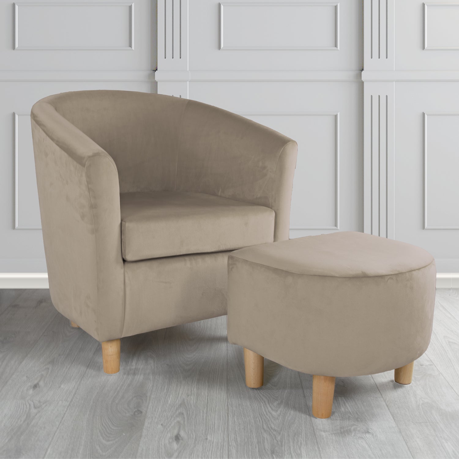 Tuscany Monaco Cedar Plush Velvet Plain Fabric Tub Chair with Footstool Set (6592010190890)