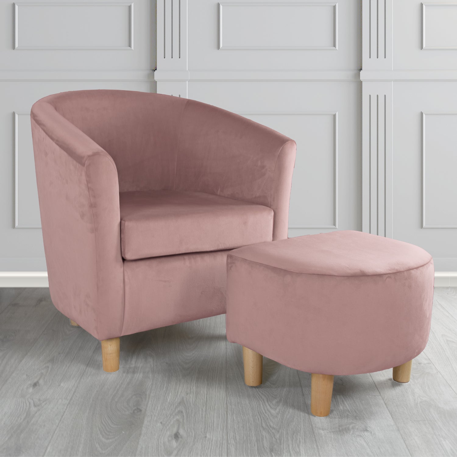 Tuscany Monaco Heather Plush Velvet Plain Fabric Tub Chair with Footstool Set (6592017170474)