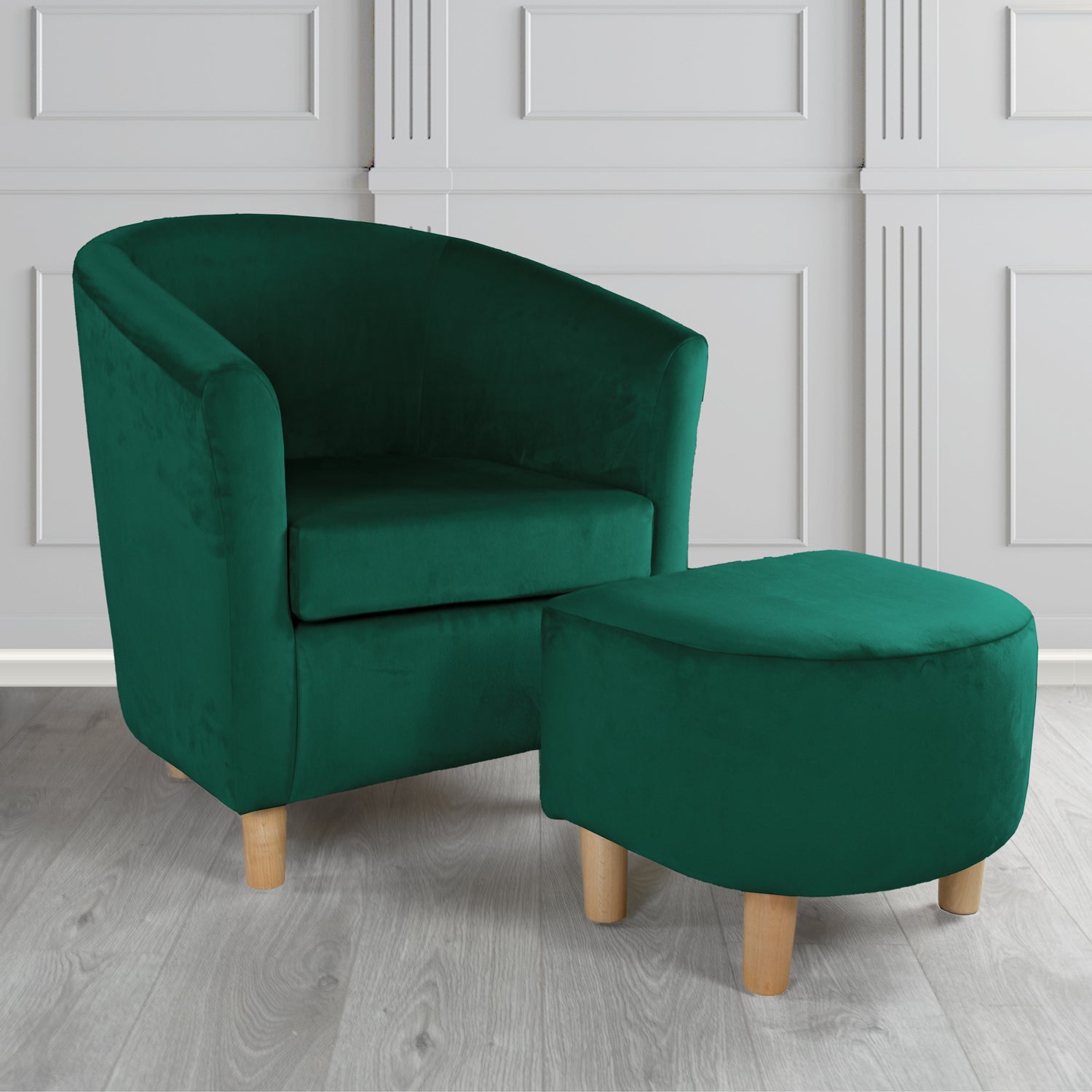 Tuscany Monaco Jasper Plush Velvet Plain Fabric Tub Chair with Footstool Set (6592018513962)