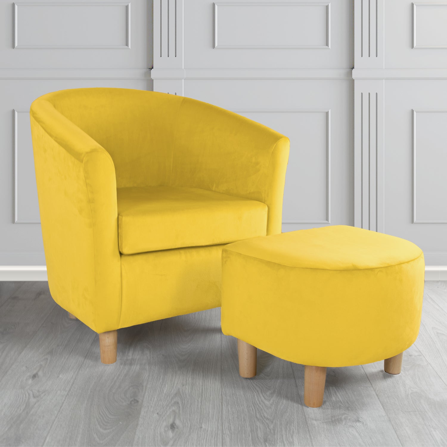 Tuscany Monaco Lemon Plush Velvet Plain Fabric Tub Chair with Footstool Set (6592020250666)