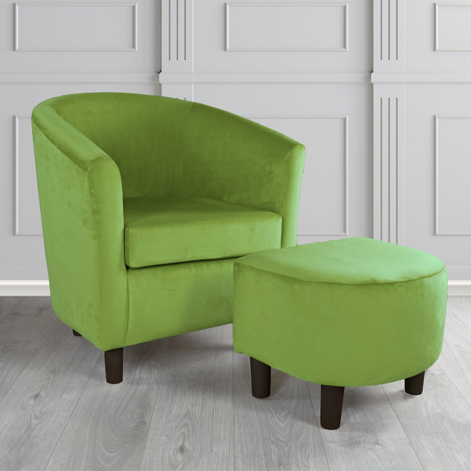 Tuscany Monaco Olive Plush Velvet Plain Fabric Tub Chair with Footstool Set (6592020578346)