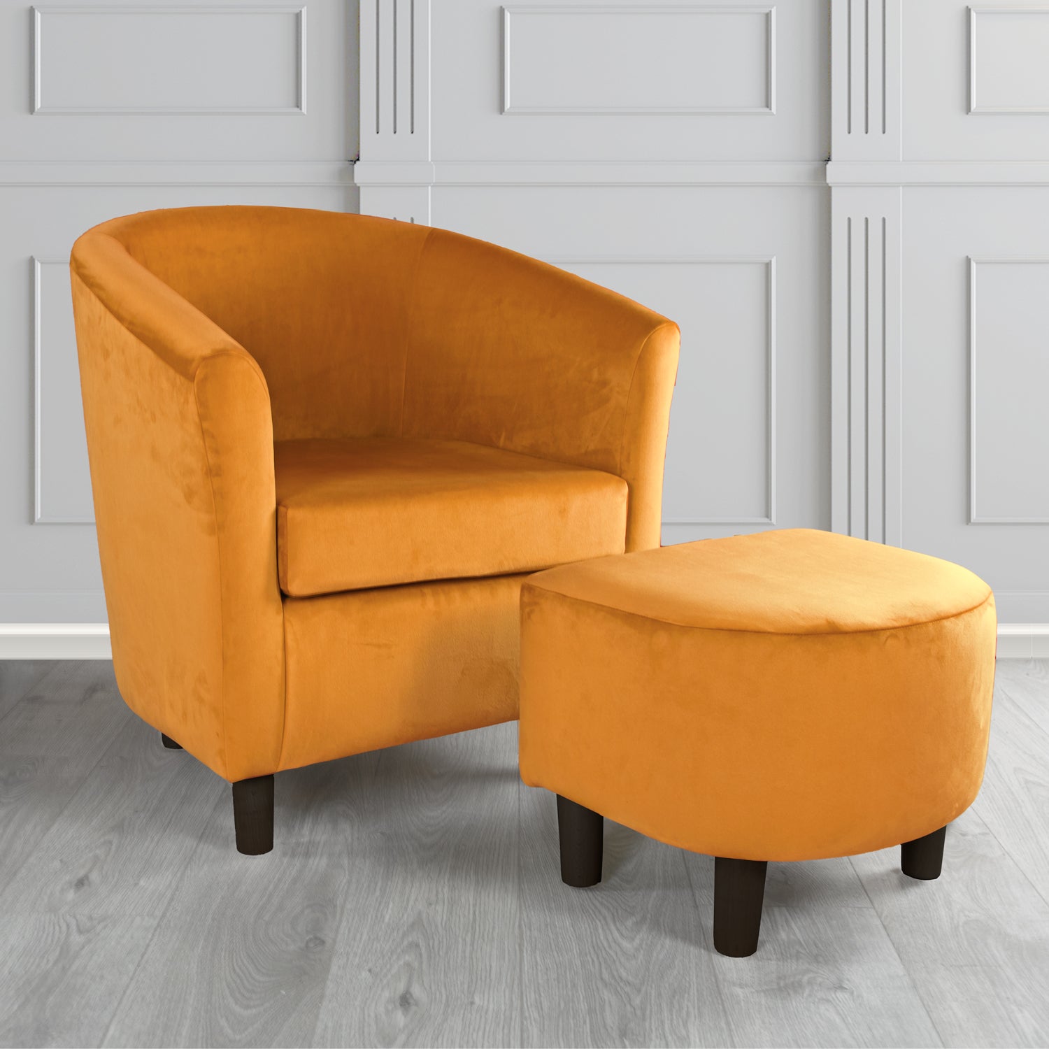Tuscany Monaco Saffron Plush Velvet Plain Fabric Tub Chair with Footstool Set (6592033292330)