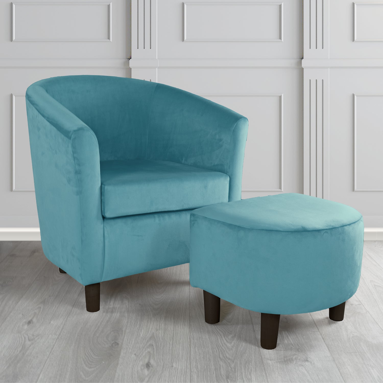 Tuscany Monaco Sky Plush Velvet Plain Fabric Tub Chair with Footstool Set (6592048824362)