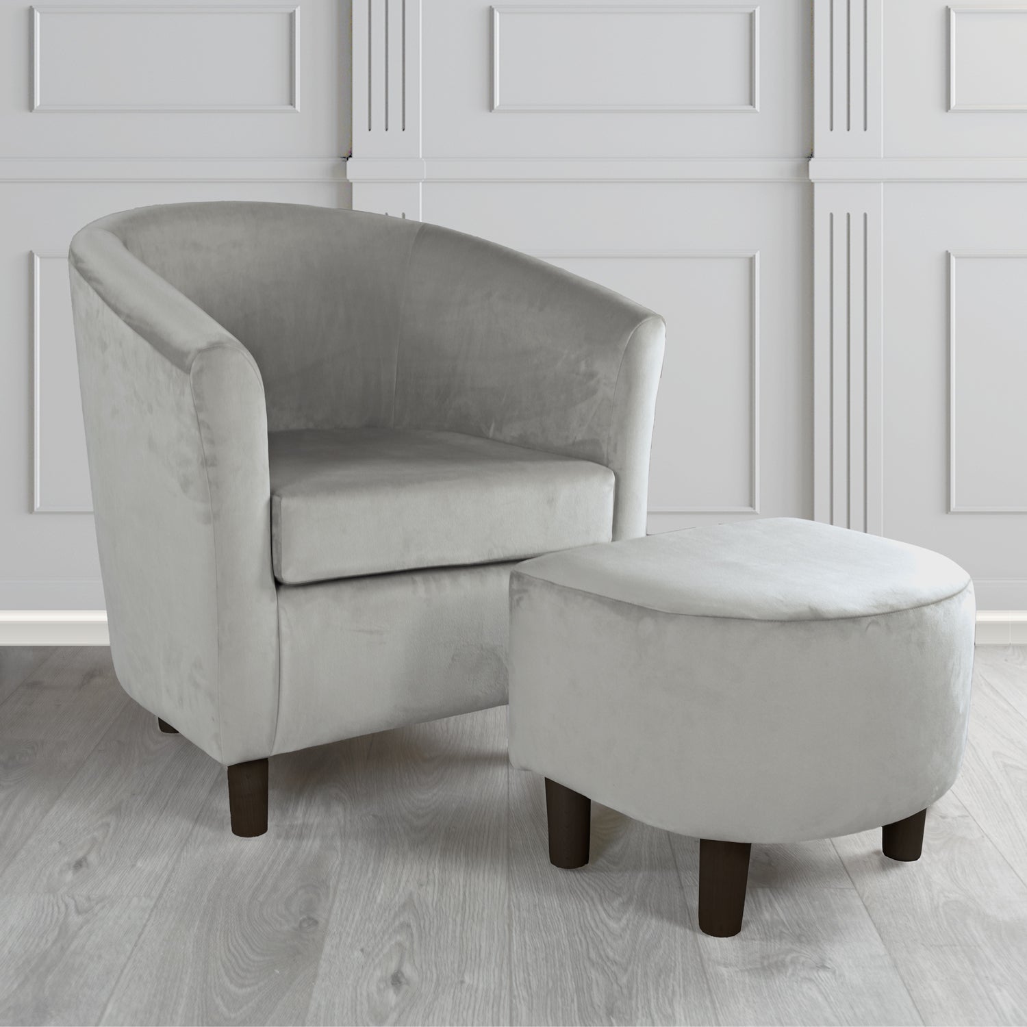Tuscany Monaco Steel Plush Velvet Plain Fabric Tub Chair with Footstool Set (6592049348650)