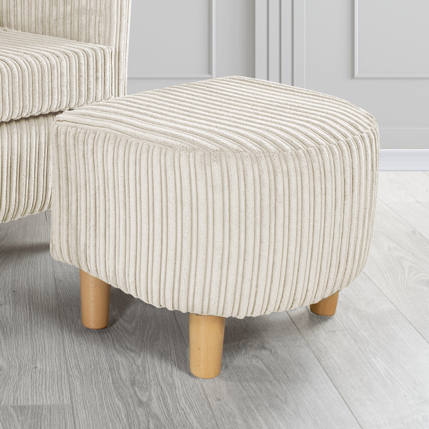 Tuscany Conway Beige Plain Textured Fabric Footstool (6587008647210)